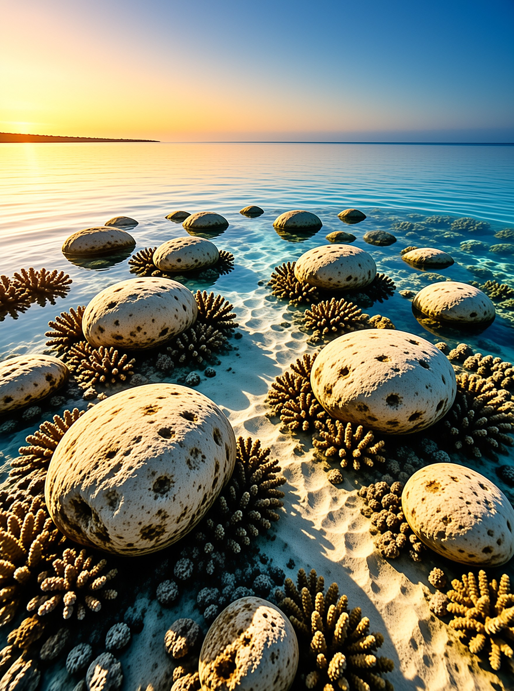 Surreal Beach With Spotted Stones