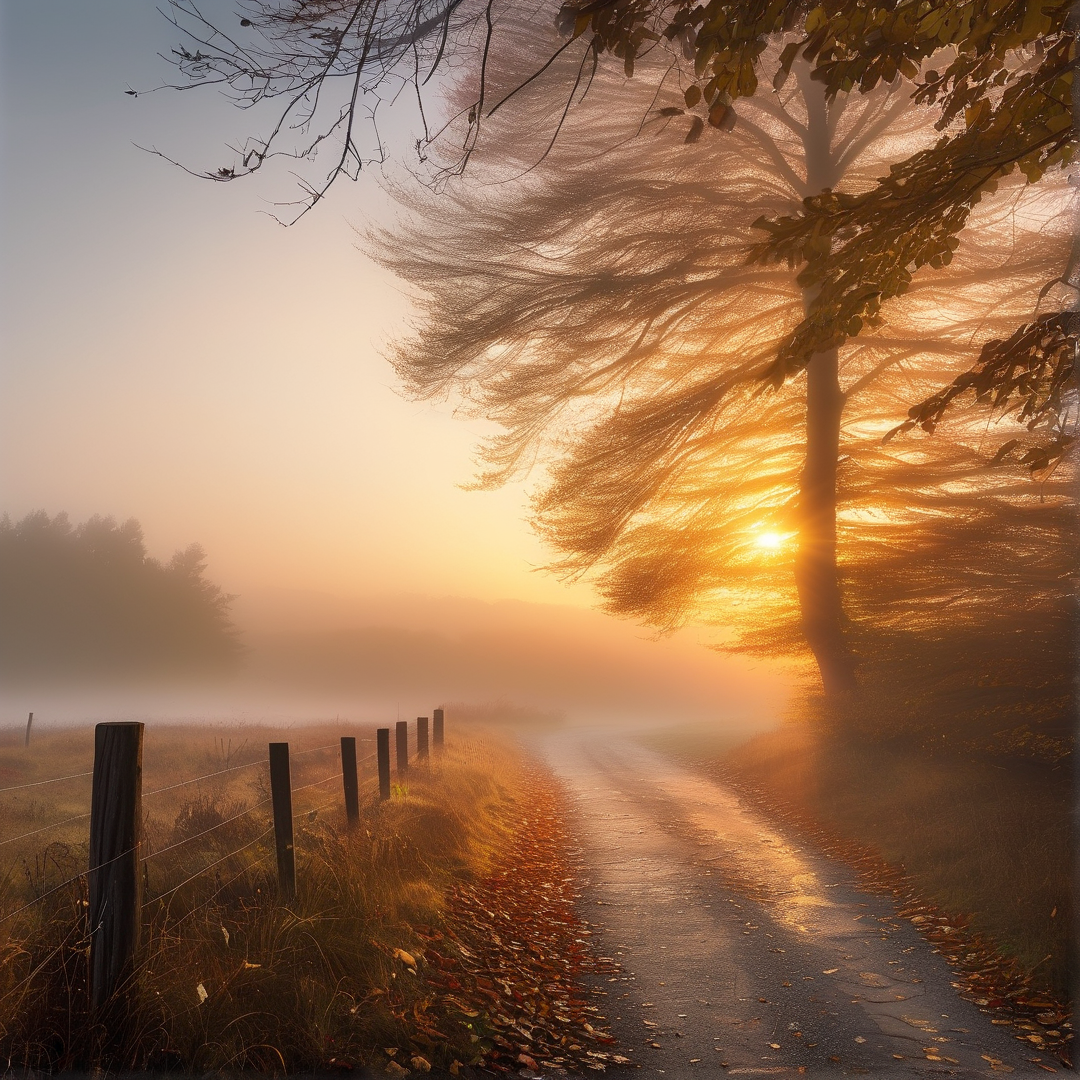 Misty Golden Hour Path