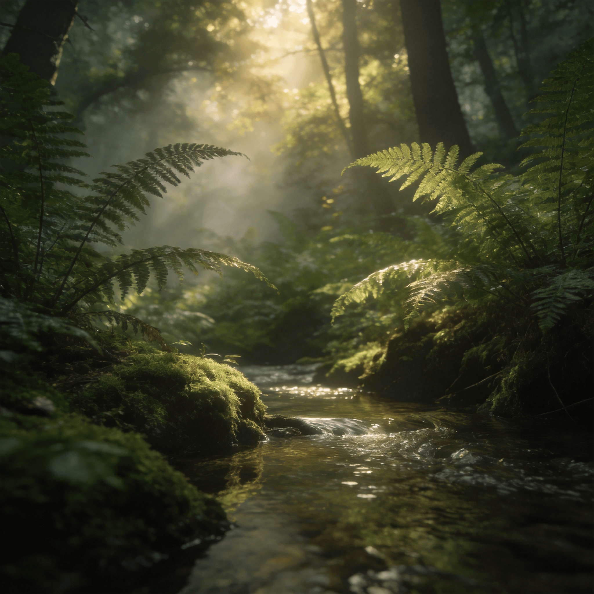 Soft Moss and Ferns in Morning Light