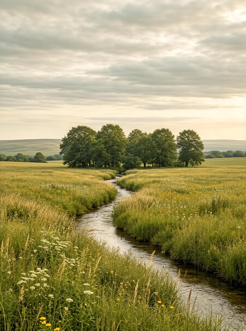 Tranquil Stream Through Meadow