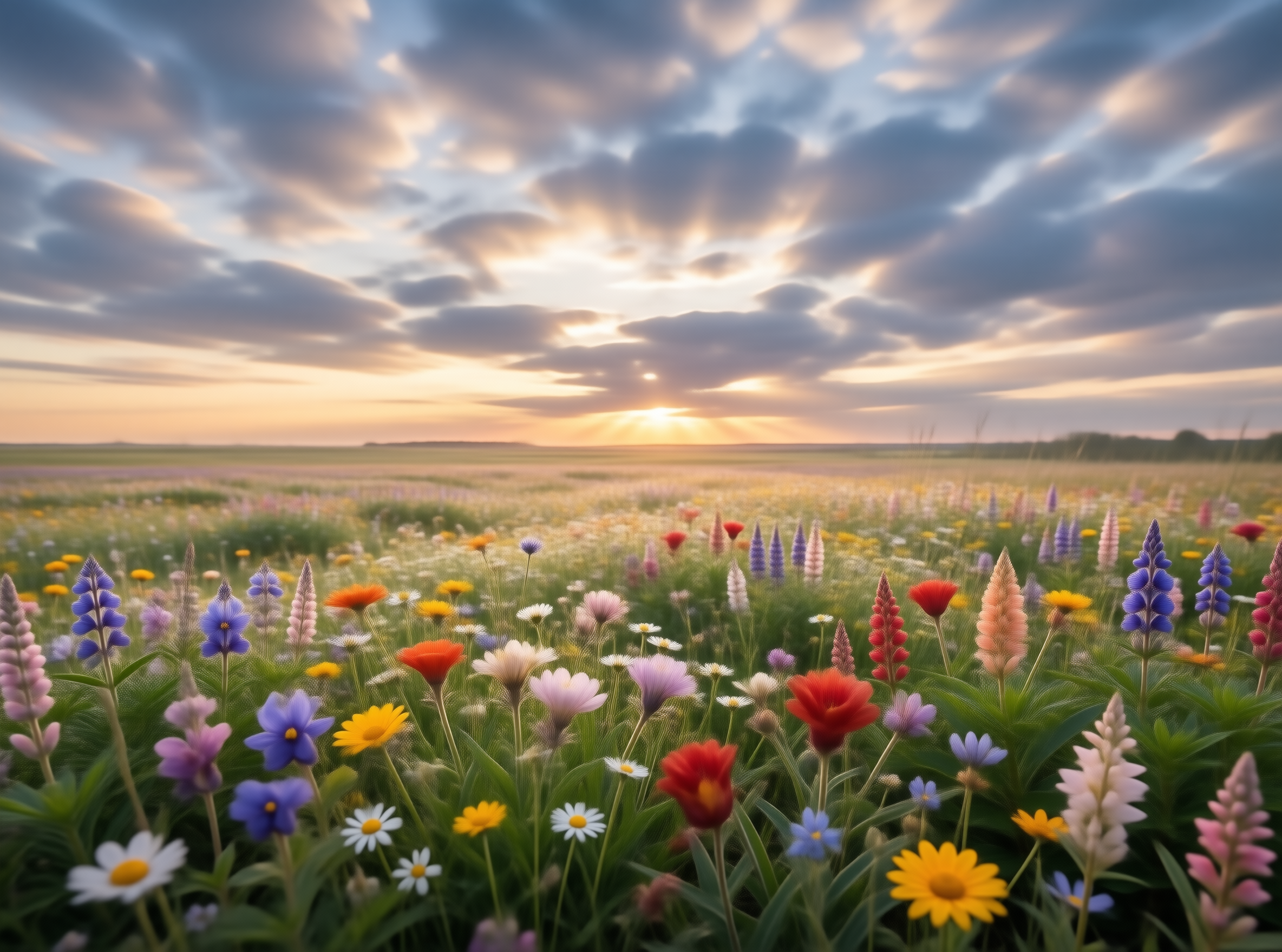 Wildflower Meadow at Sunset