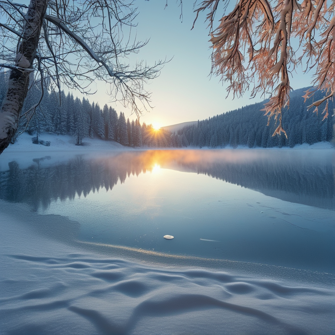 Winter Sunrise Lake Reflection