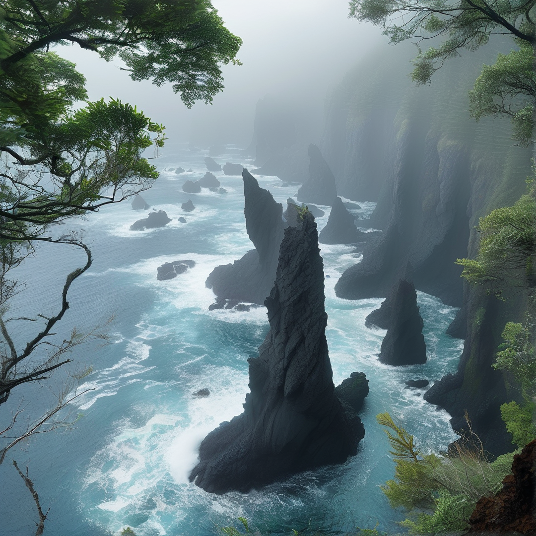 Misty Coastal Rocks
