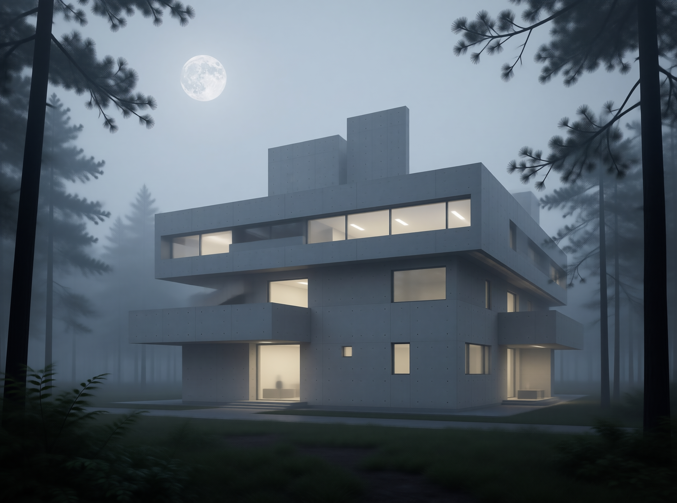 Moonlit Concrete House