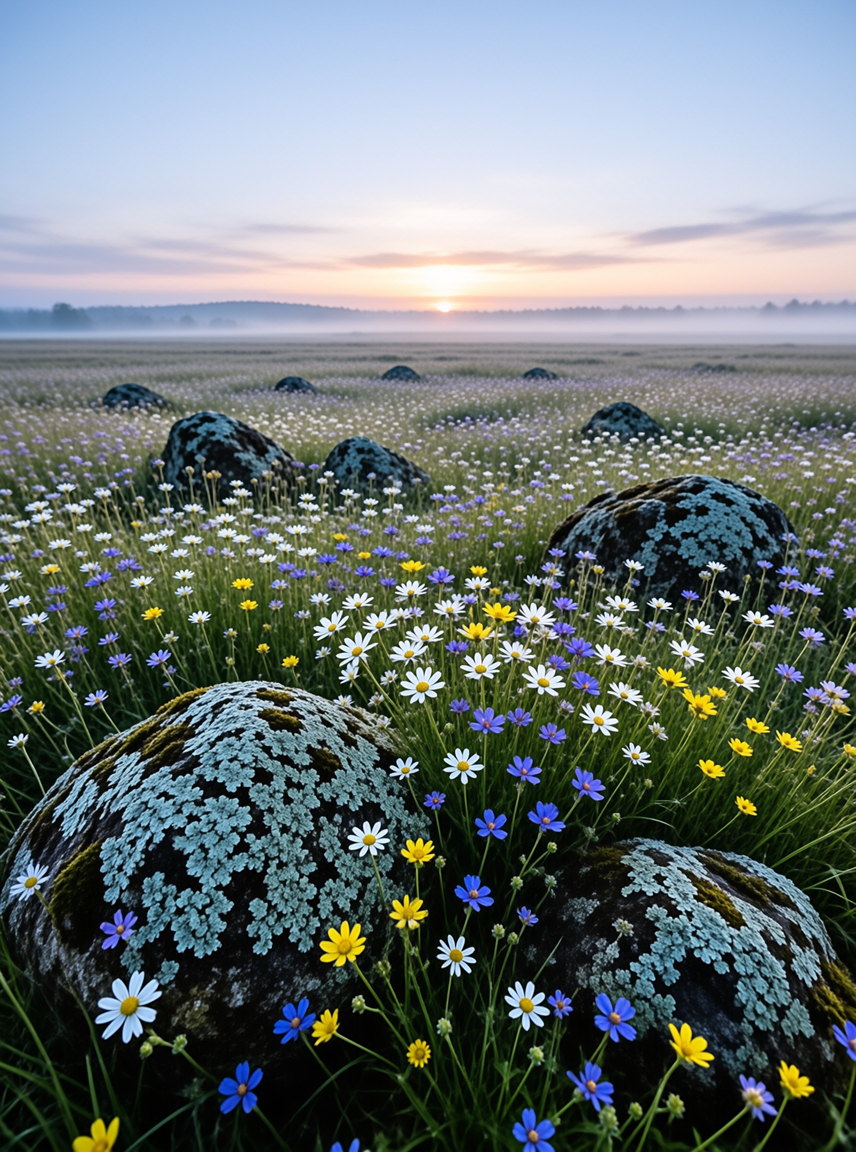 Sunrise over a Misty Field
