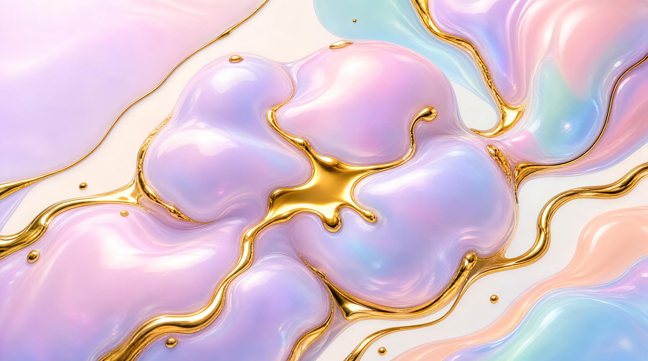 Abstract Pastel Fluid with Golden Lines
