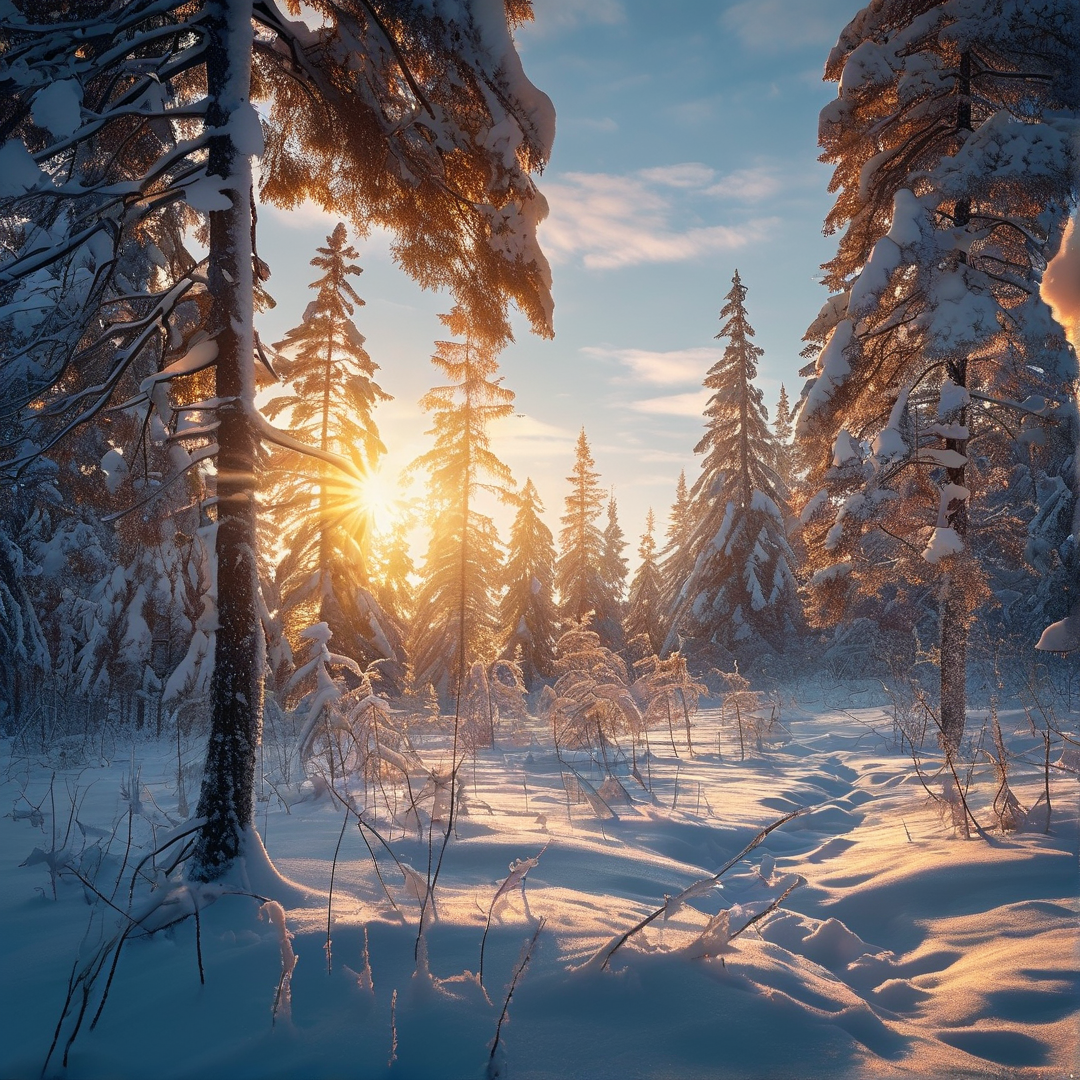 Sunlit Winter Forest