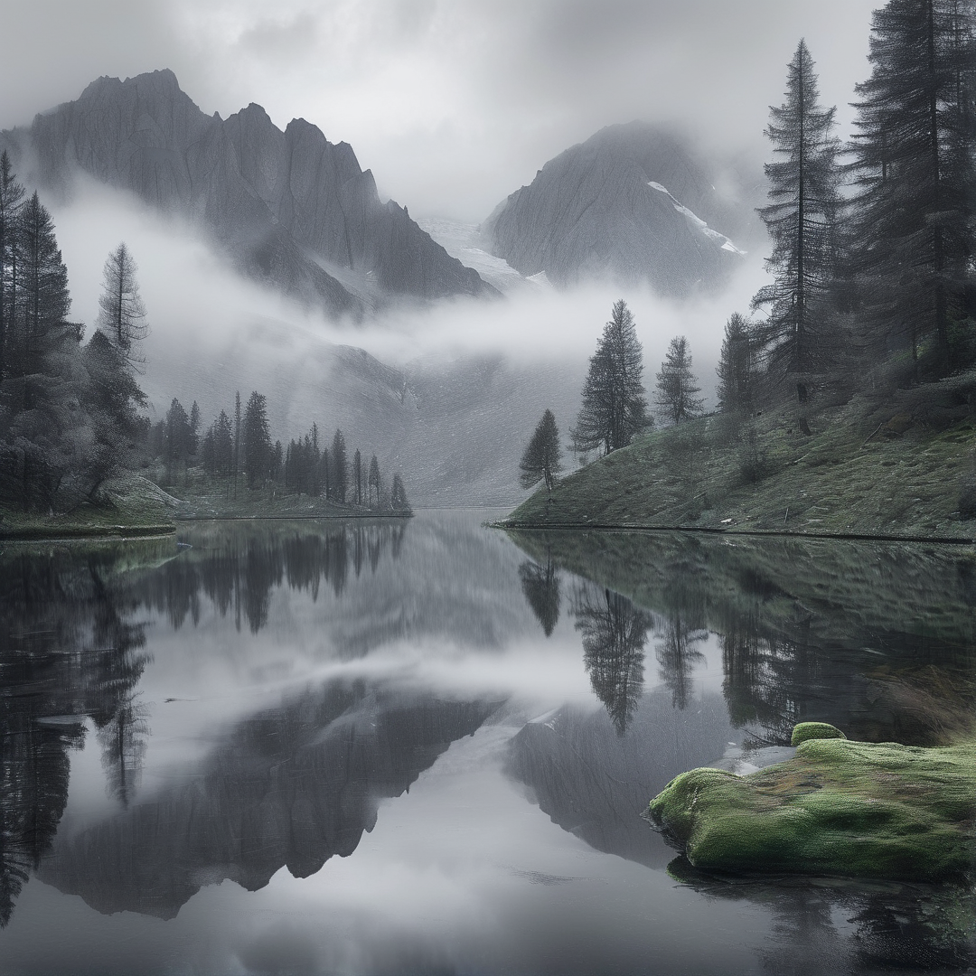 Misty Mountain Lake Reflection