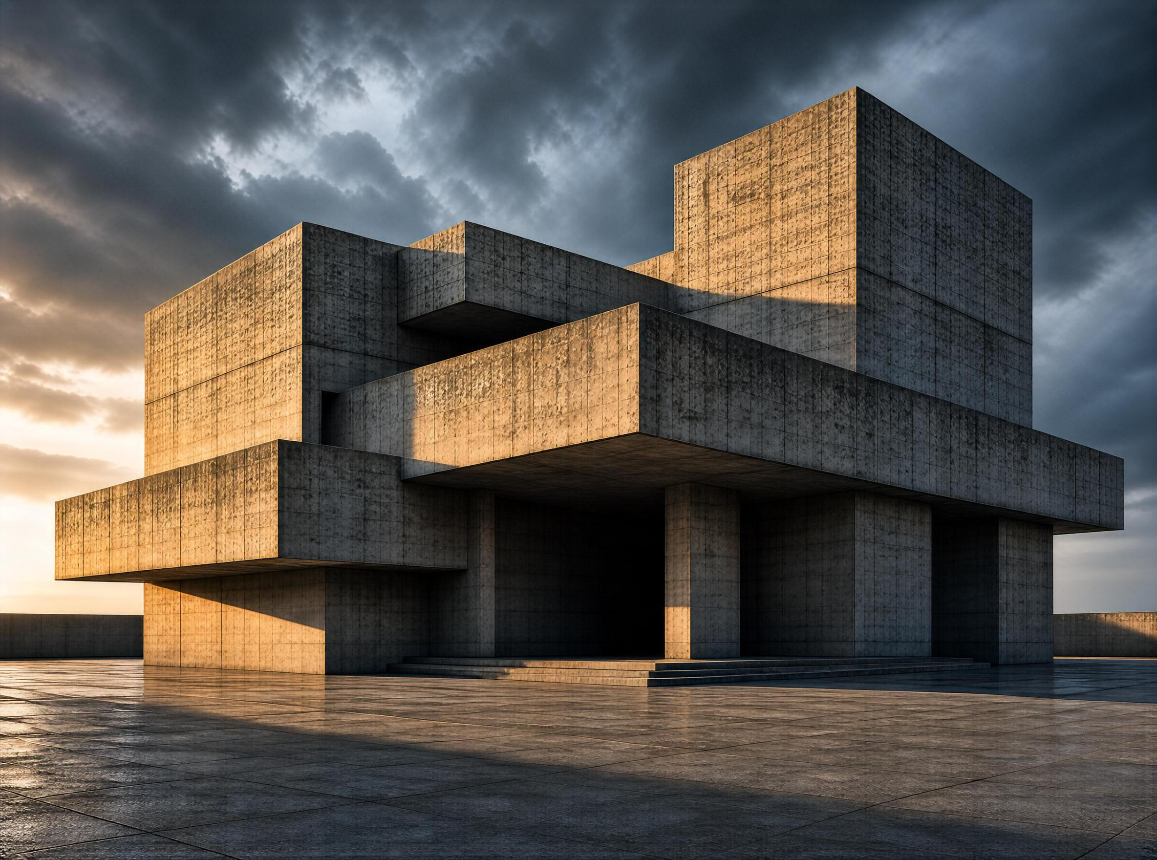 Geometric Concrete Brutalist Building