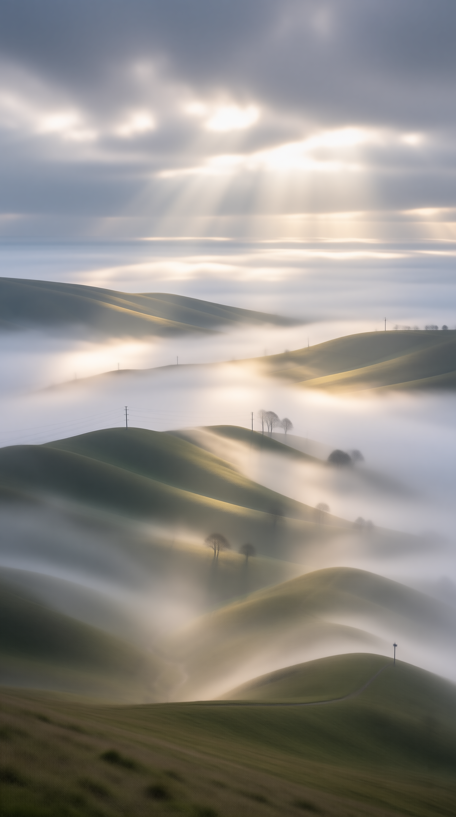 Misty Hills Bathed In Light