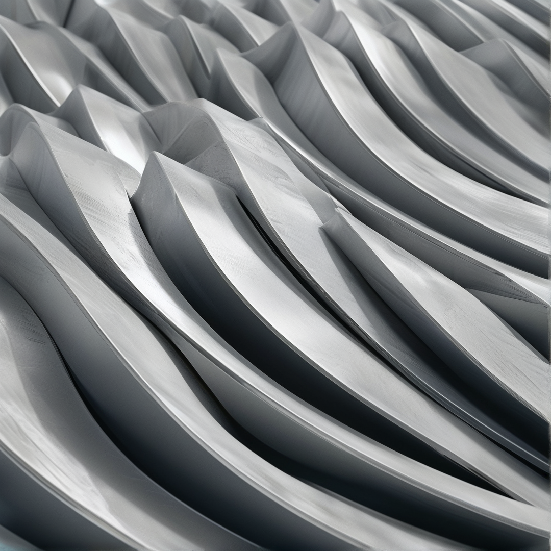 Curved grey surfaces ripple into peaks catching bright light on the edges.
