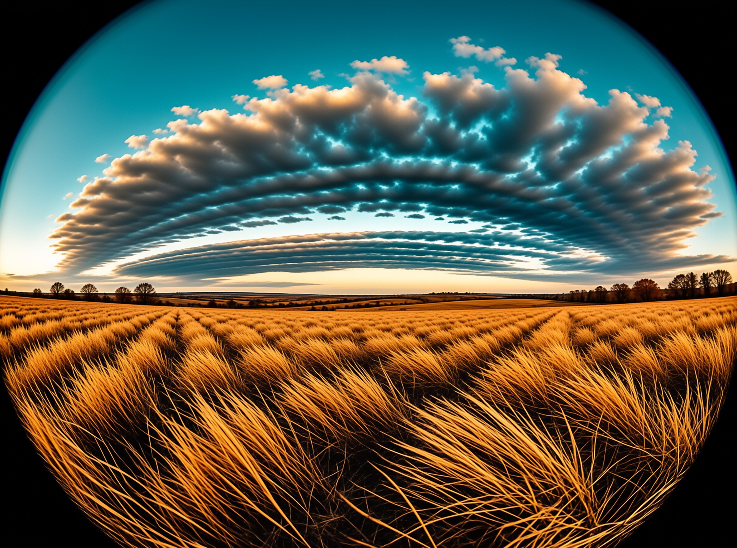 Fisheye Wheat Field Landscape