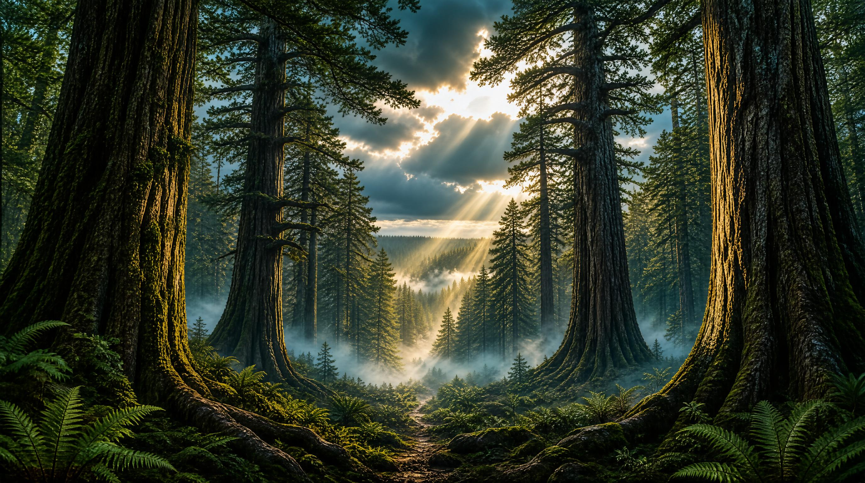 Sunlit Redwood Forest Path