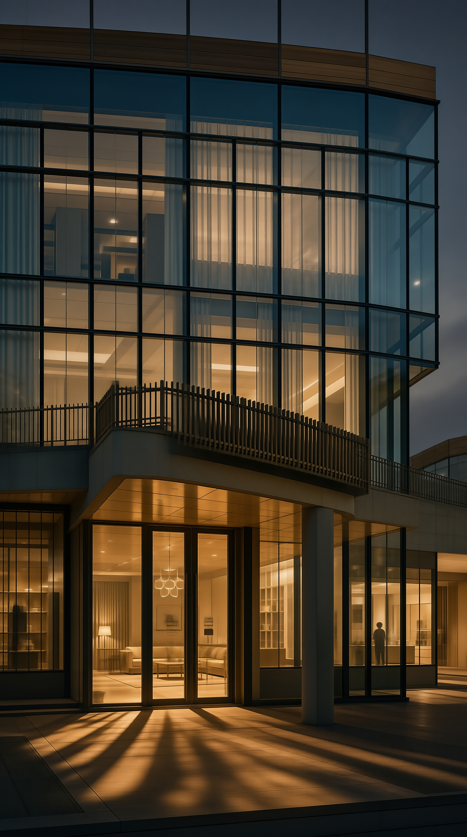 Modern Glass House at Night