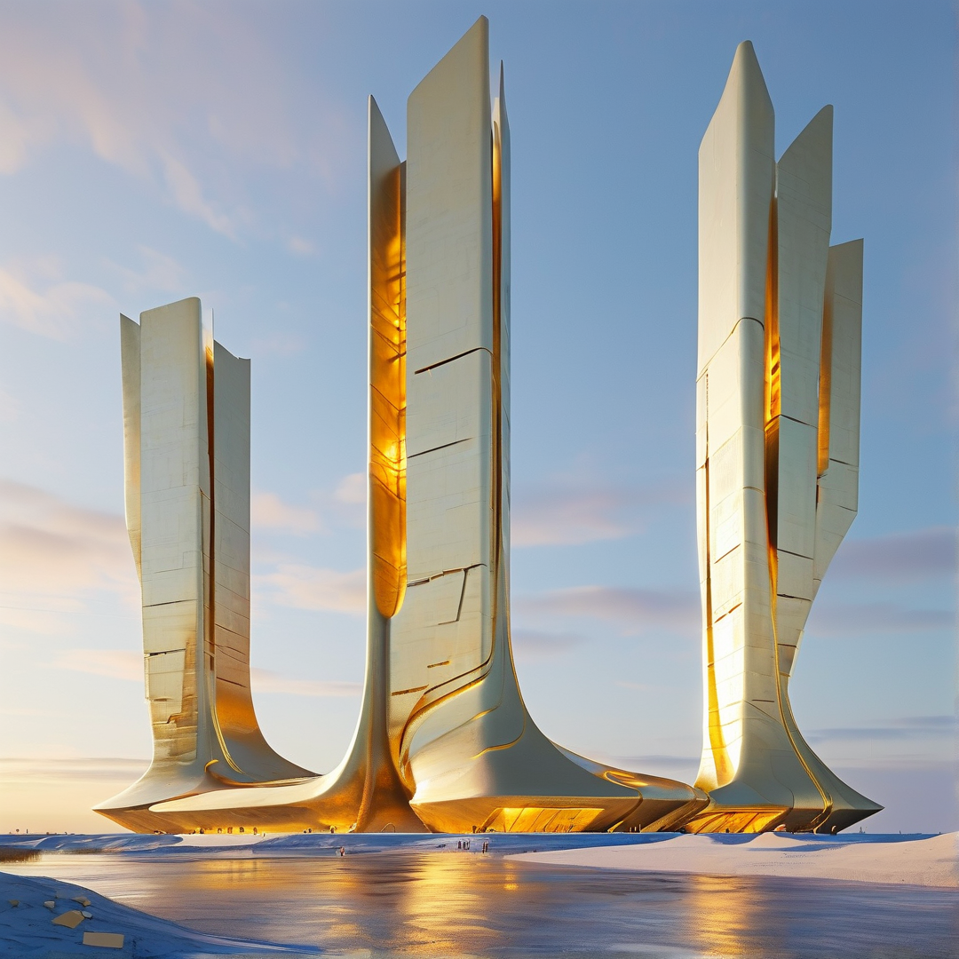 Futuristic Gold Monuments