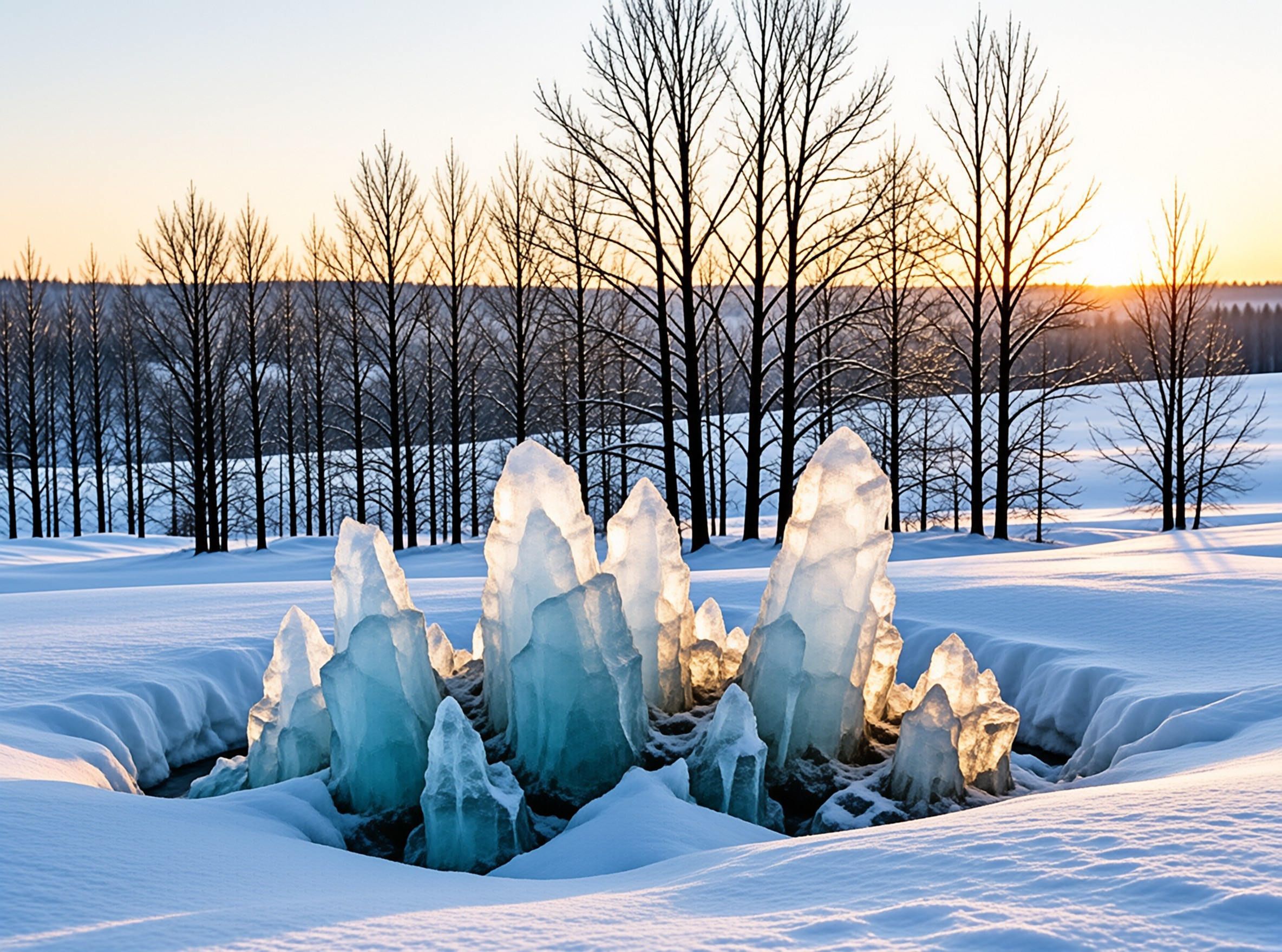 Winter Ice Crystals at Sunset