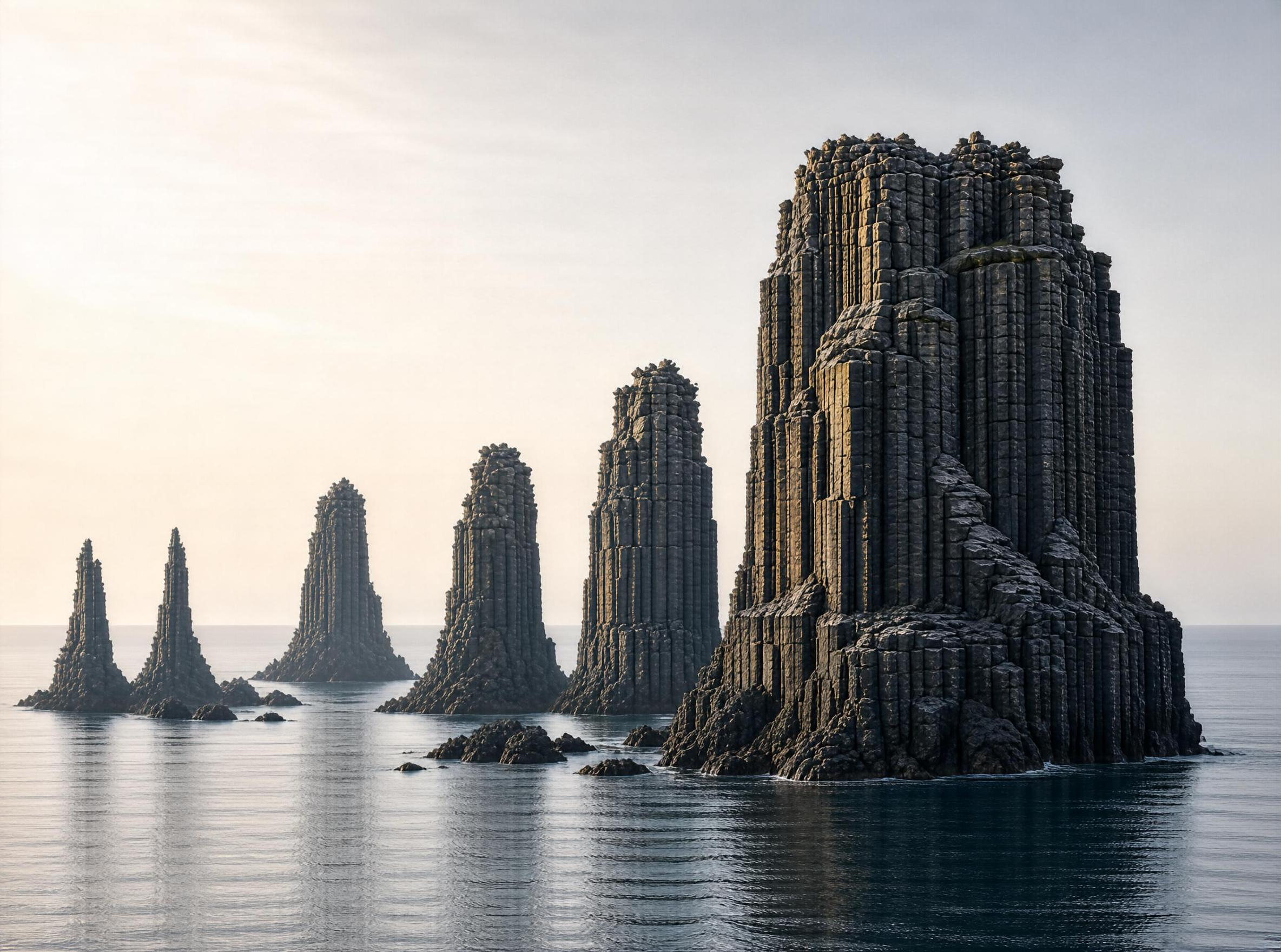 Columnar Sea Stacks at Dusk