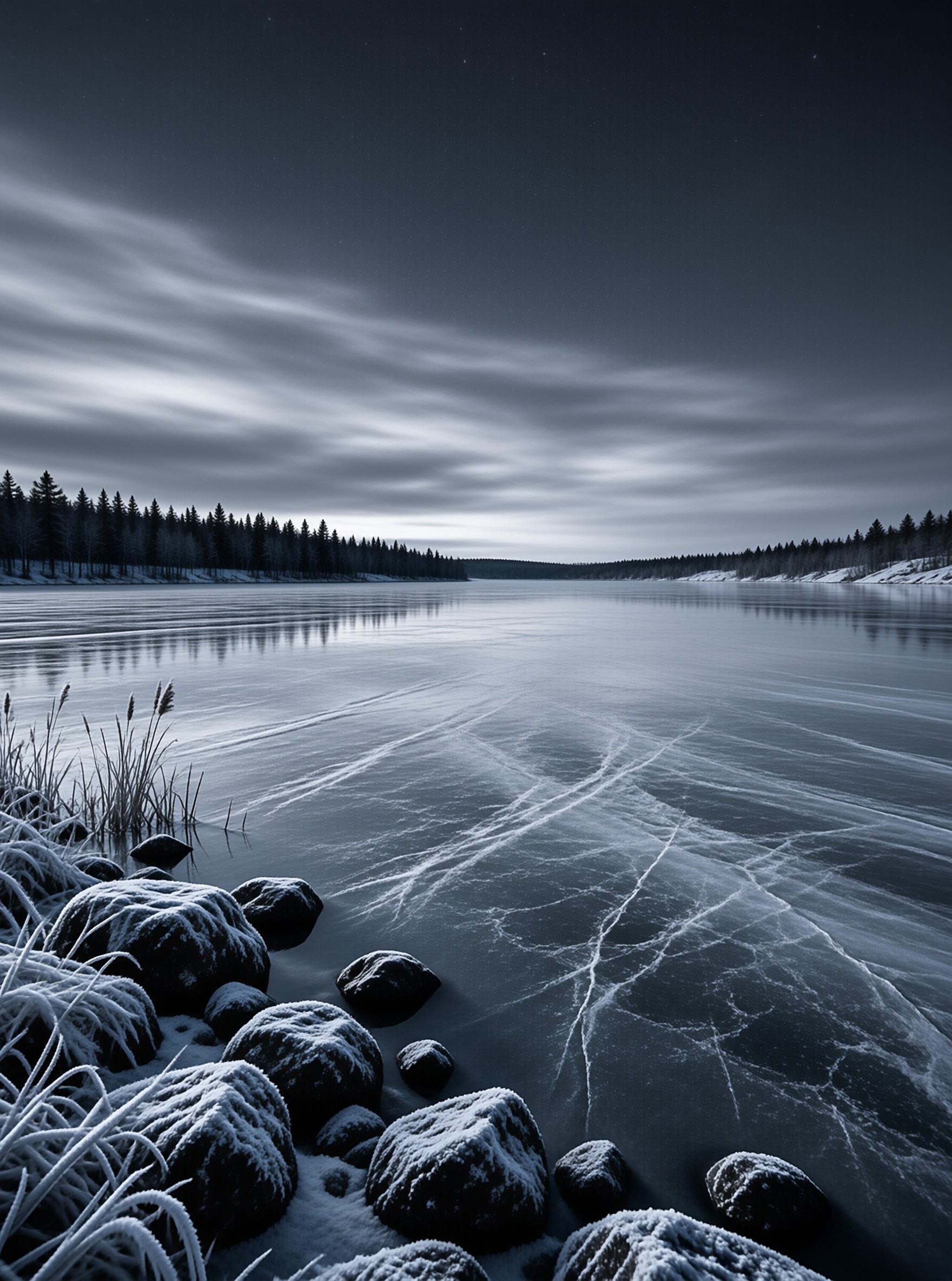 Frozen Lake at Night