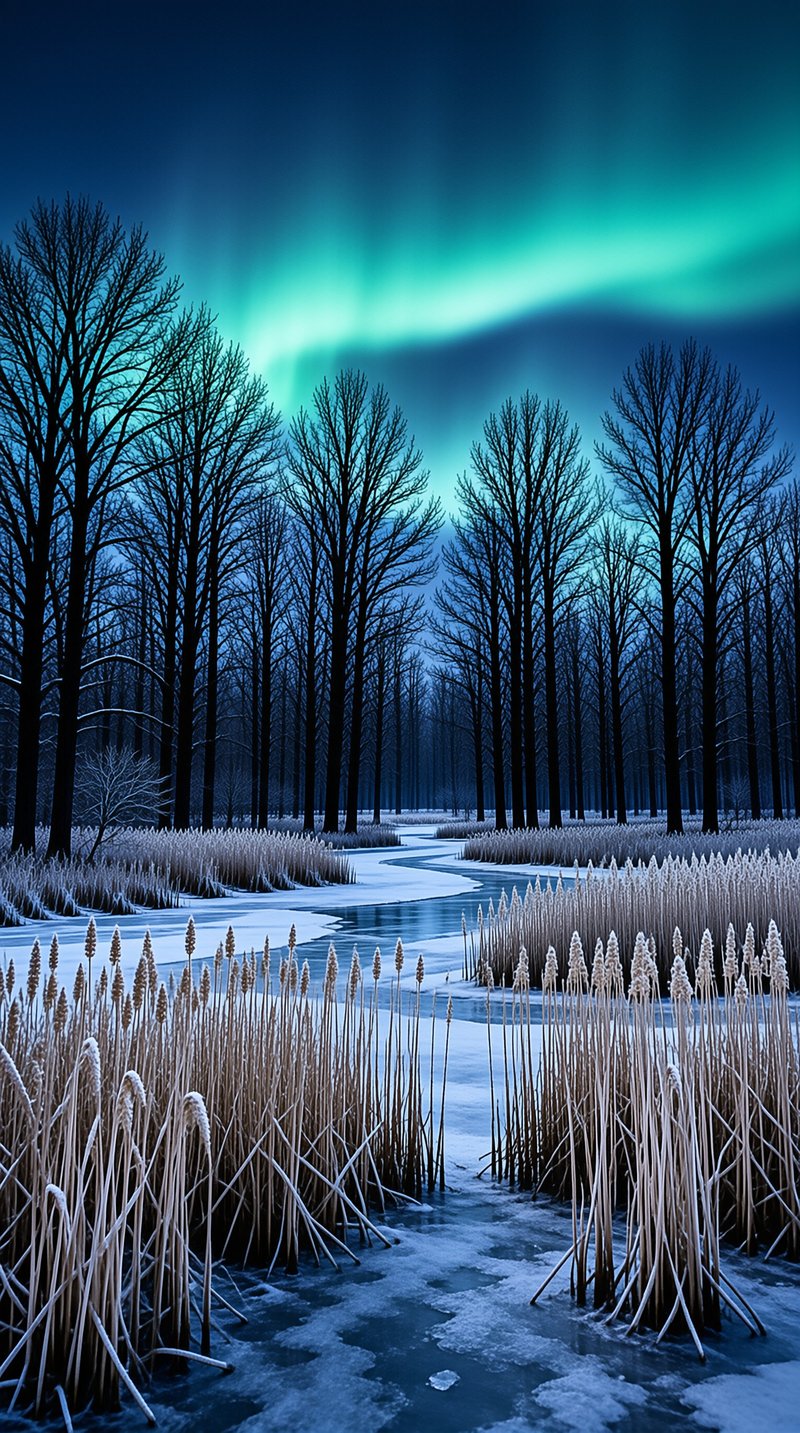 Aurora Borealis Winter Scene
