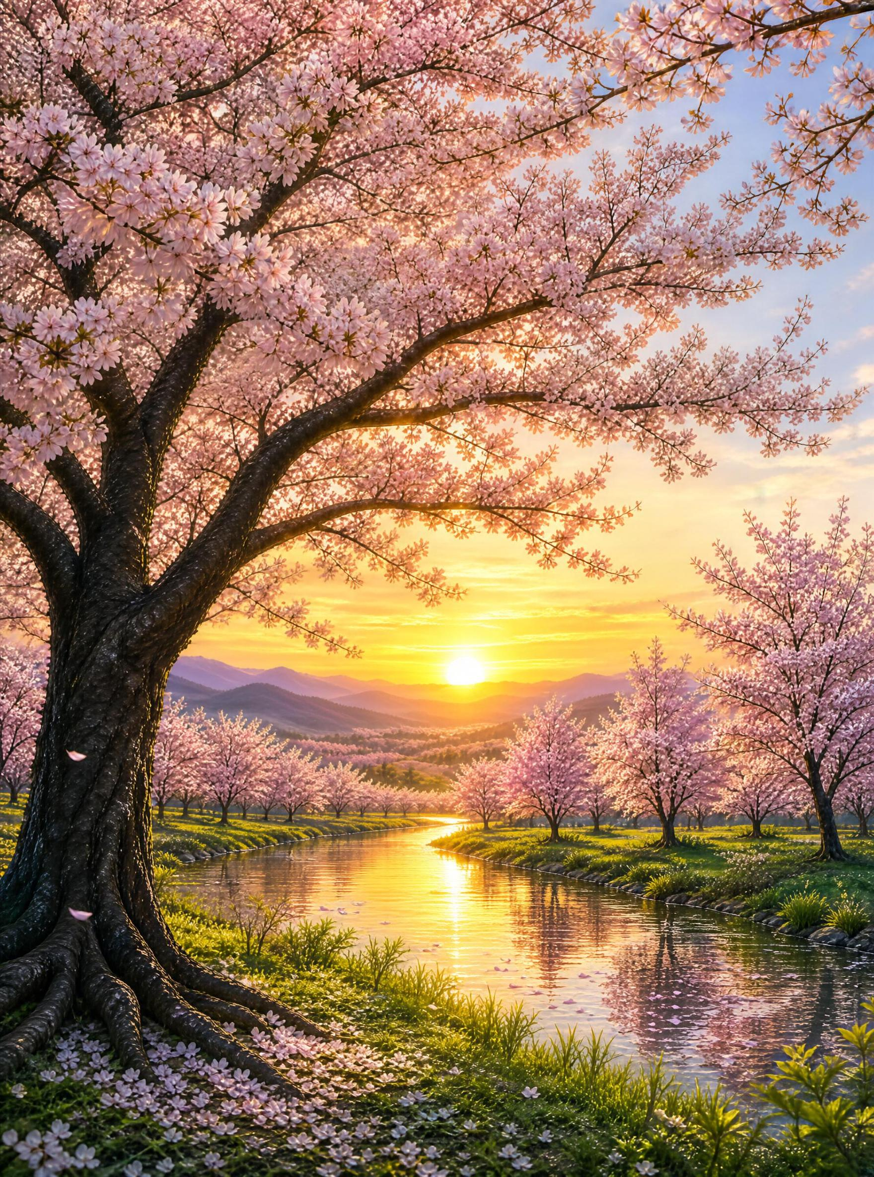 Cherry Blossoms at Sunset