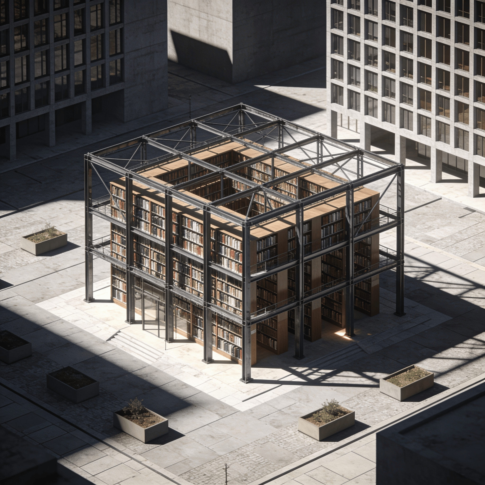 Library with Steel Frame — Urban Plaza