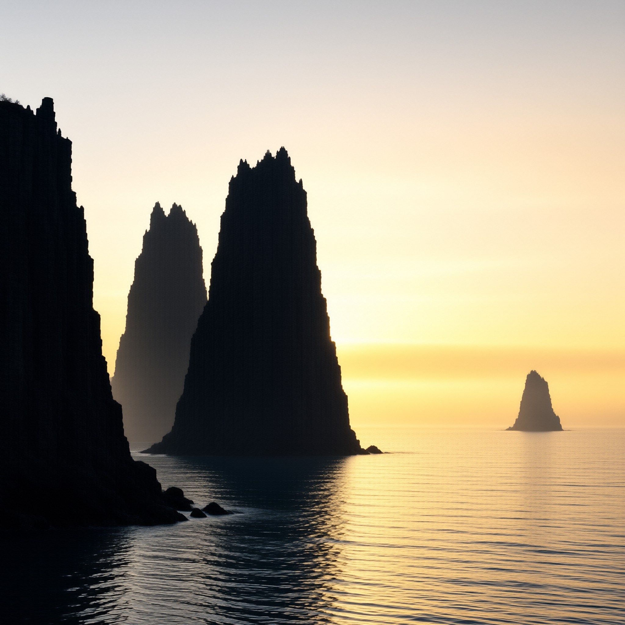 Golden Sea Stacks Silhouette