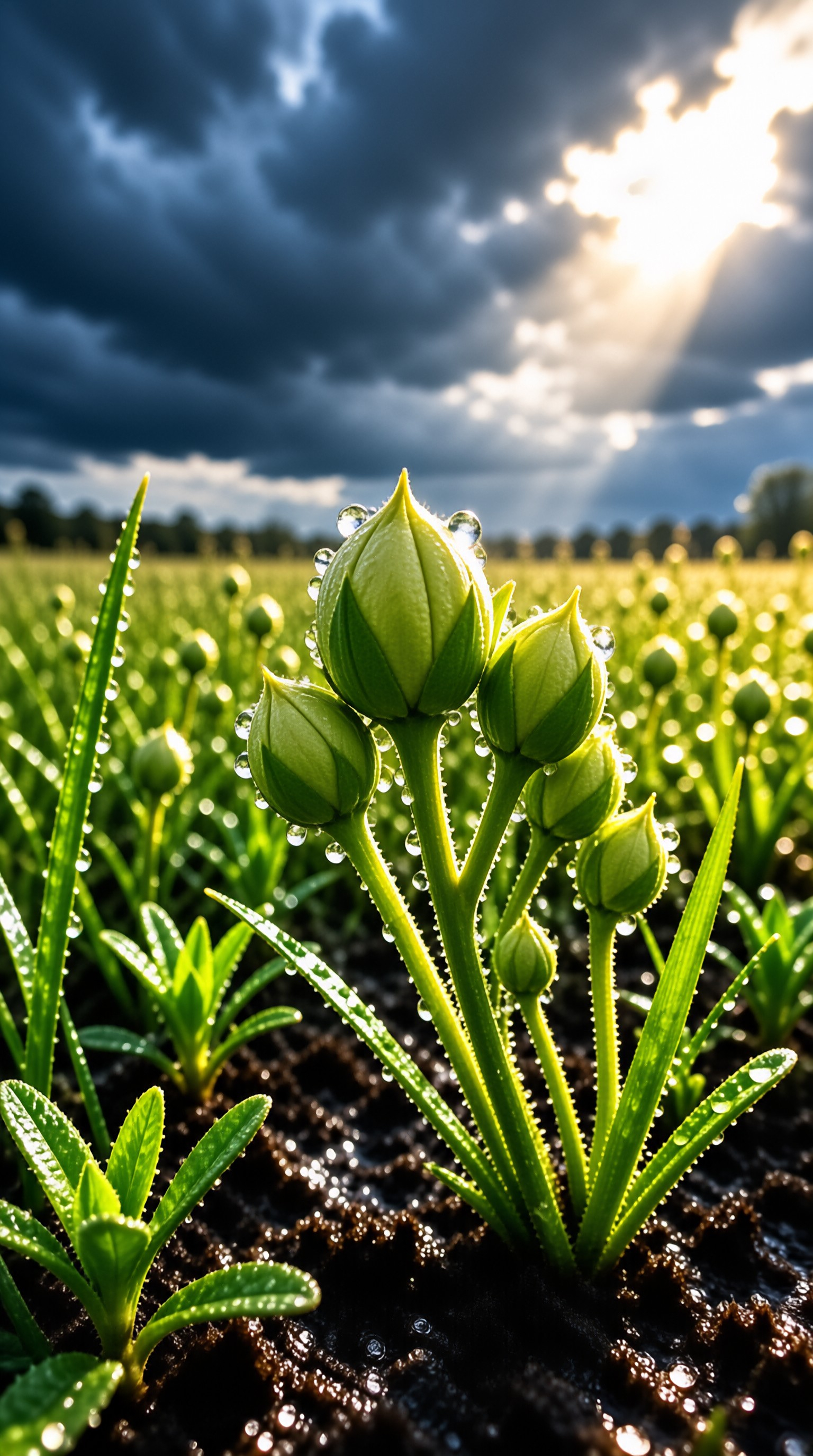 Dewy Green Buds in the Field