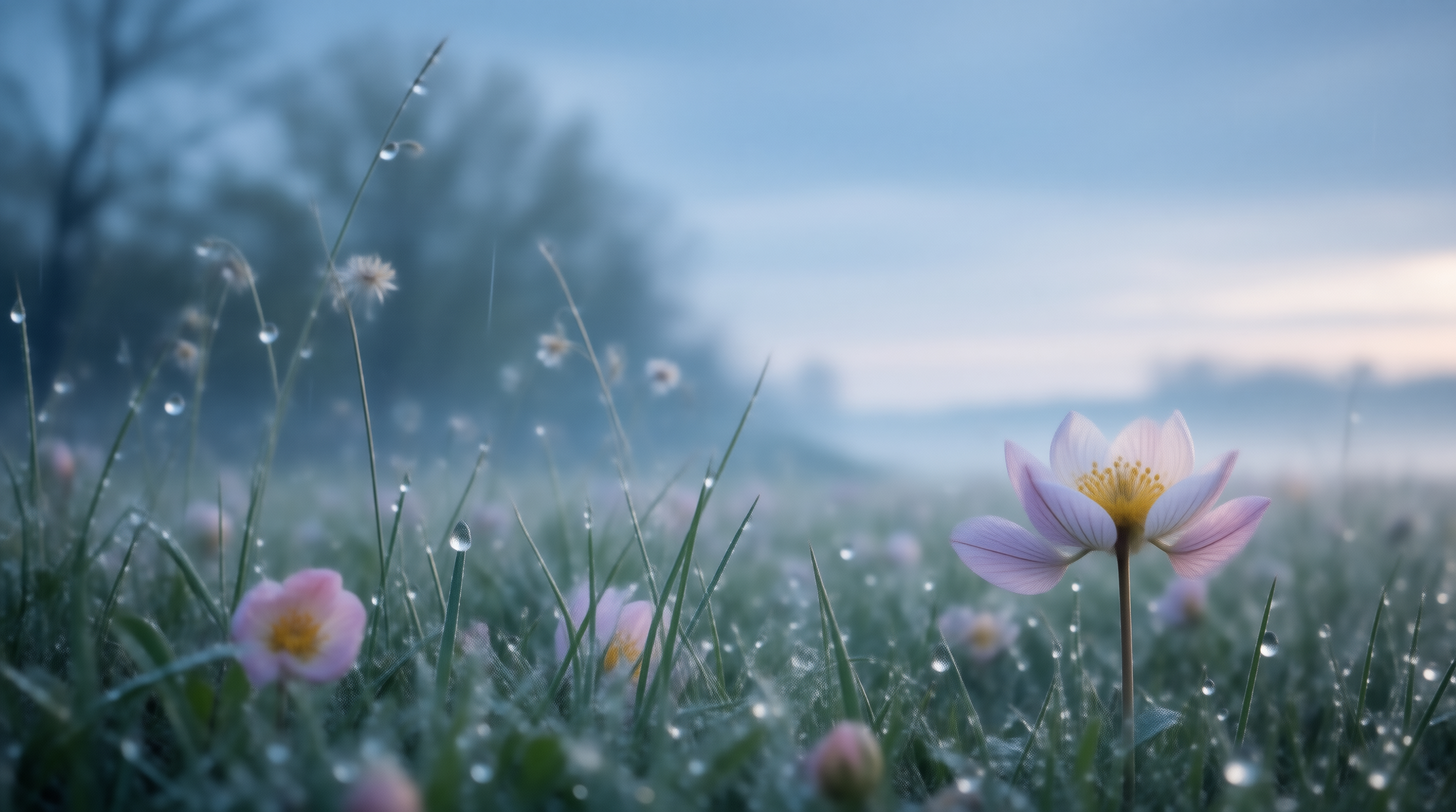 Morning Meadow with Dewdrops
