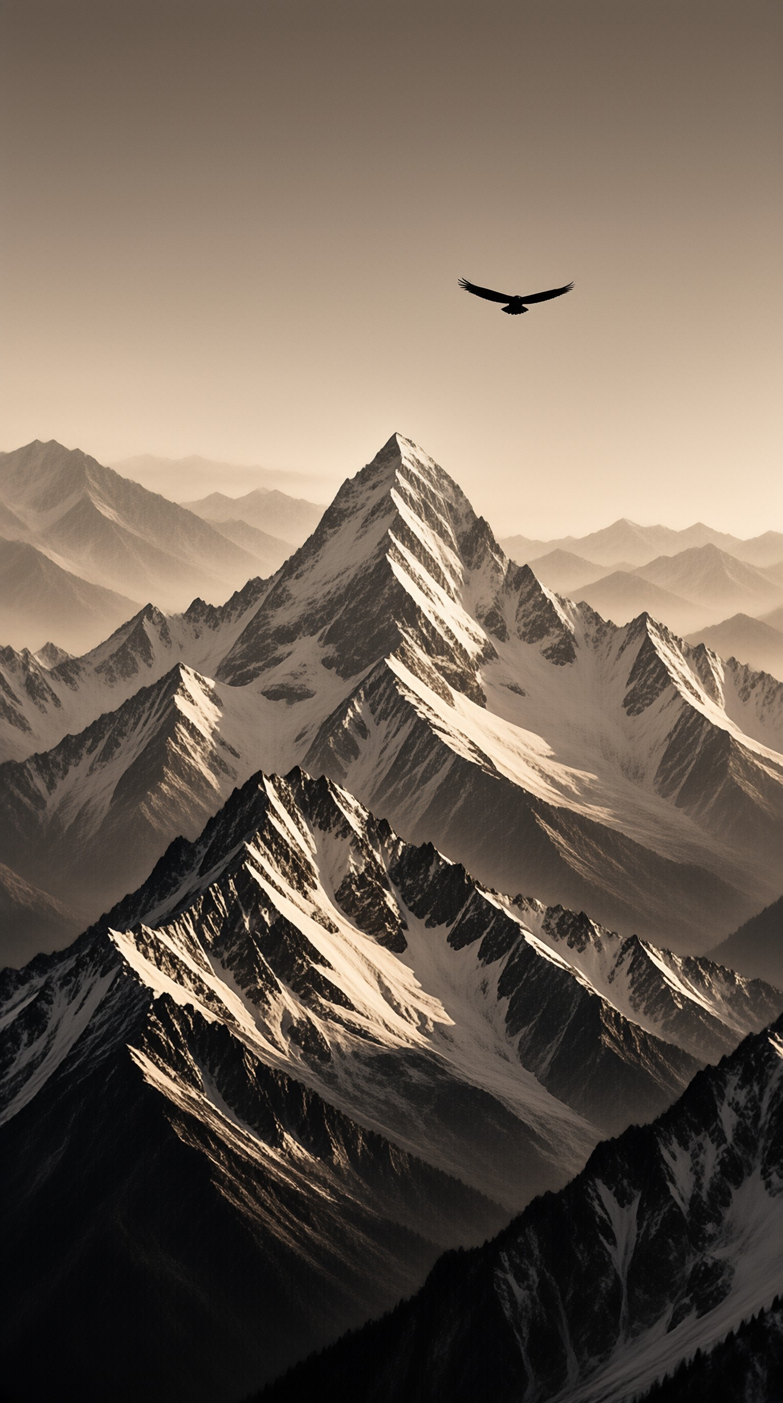 Raptor Soaring Above Snowy Alpine Peaks
