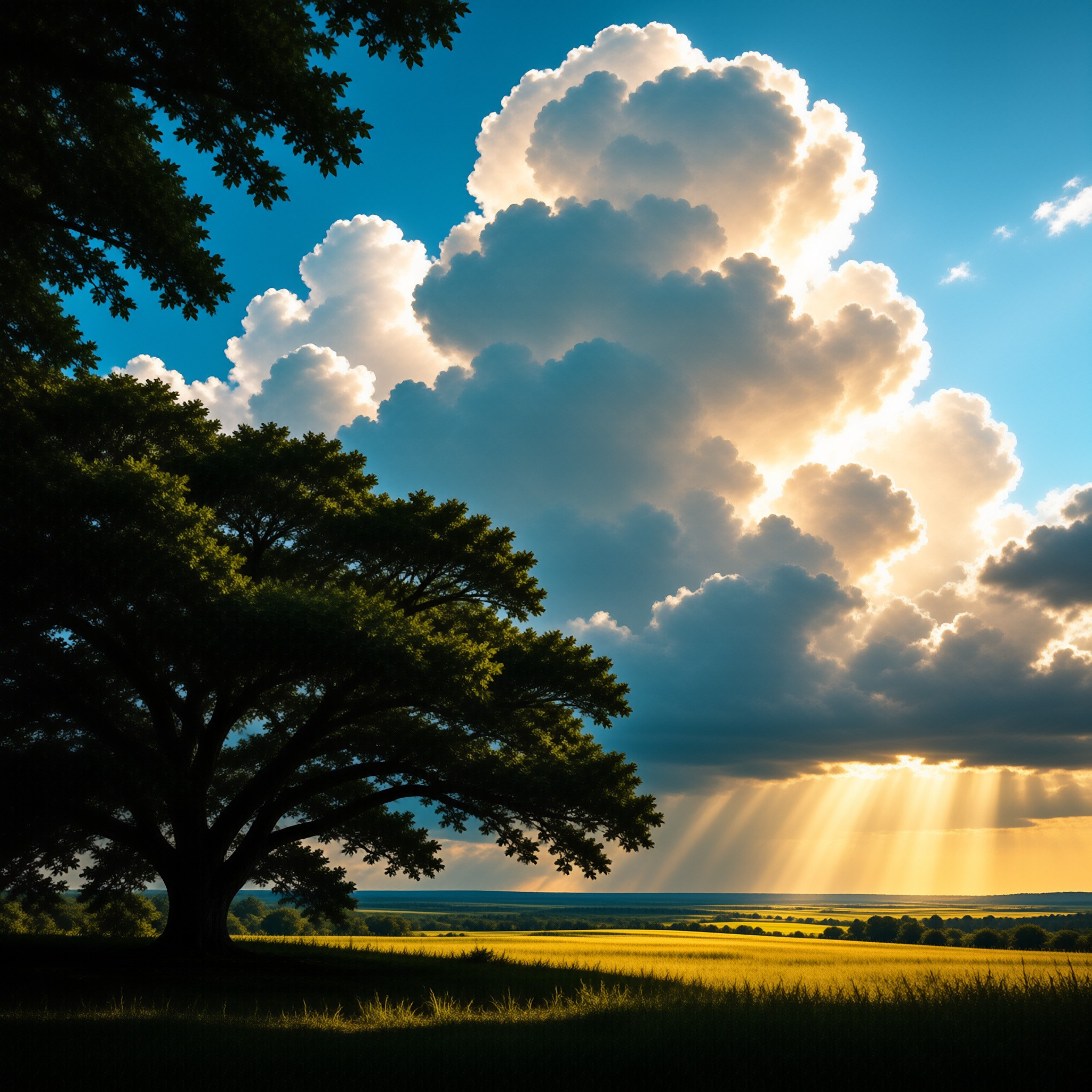 Sunbeams Over Golden Field