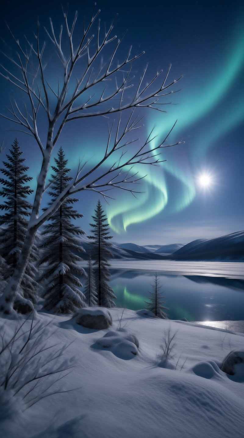 Aurora Over Winter Lake