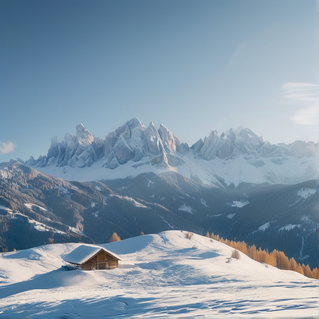 Snowy Alpine Cabin Landscape