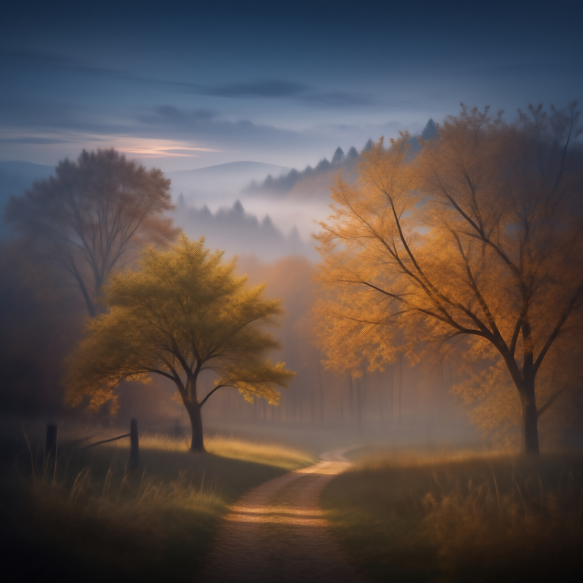 Misty Forest Path at Dawn
