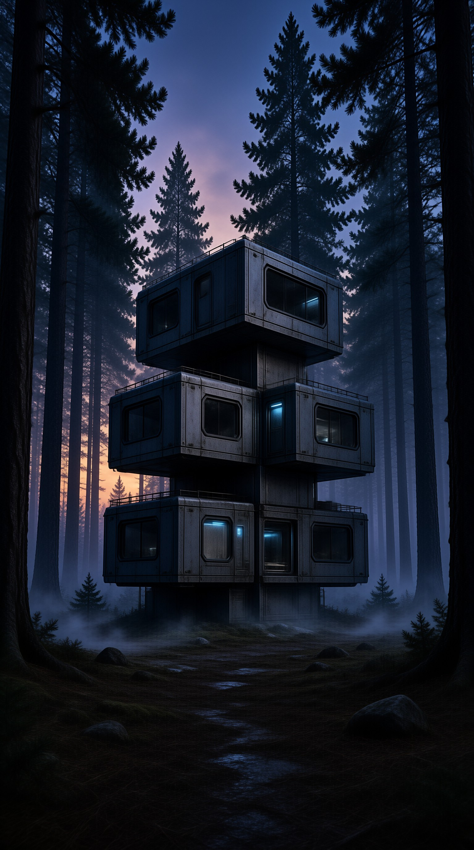 Floating Tower in Misty Forest