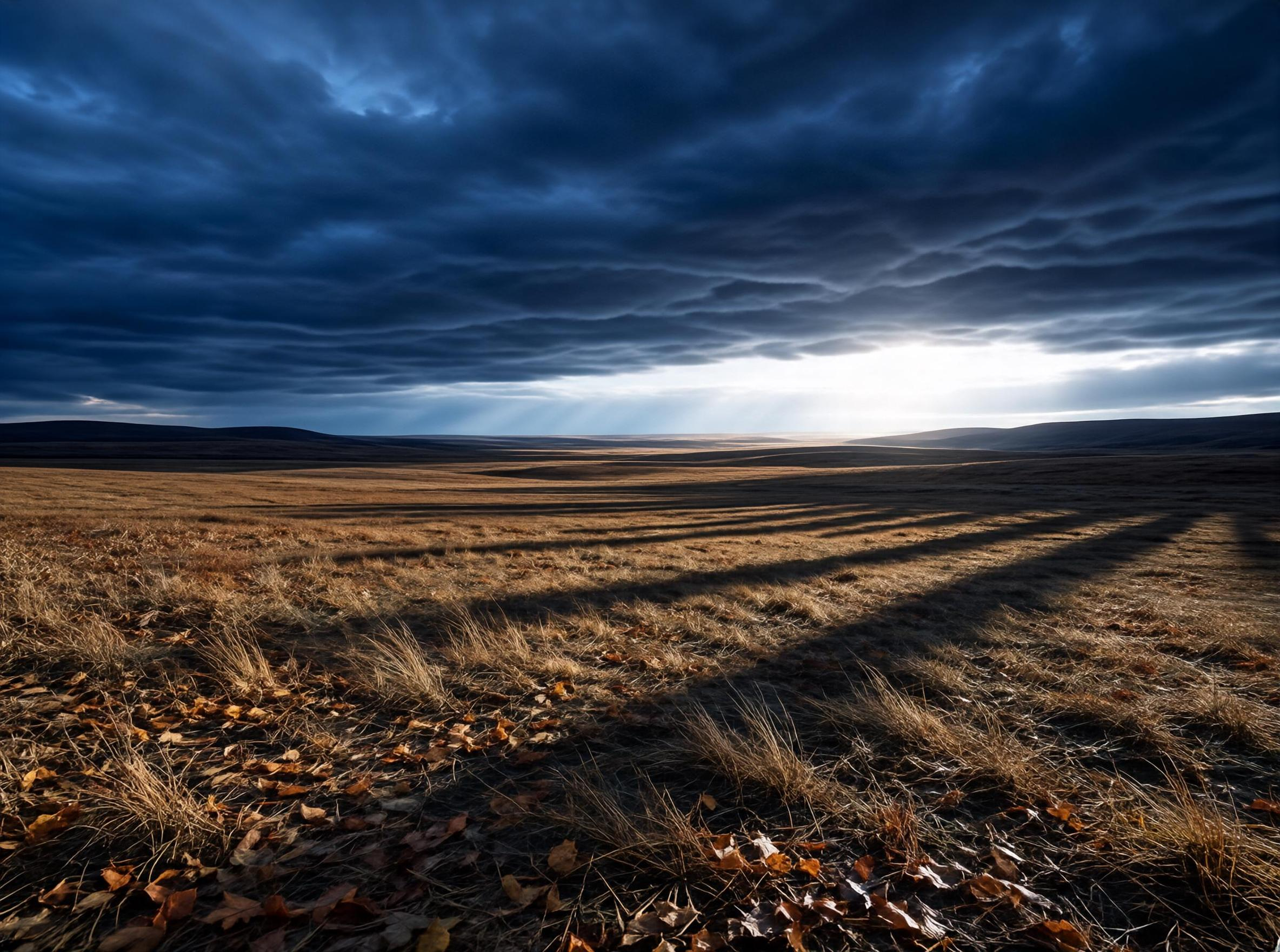 Autumn Prairie under Stormy Sky