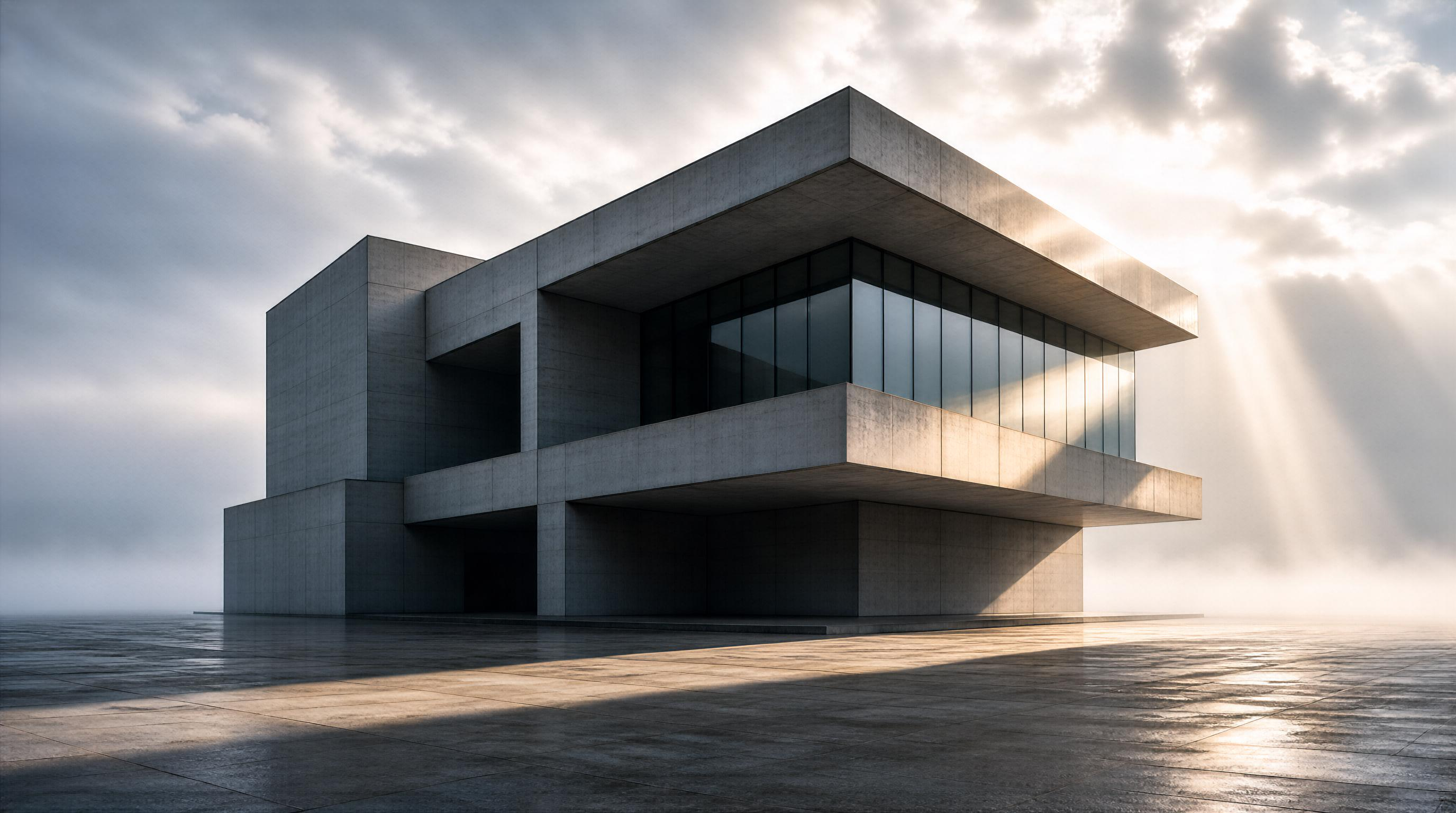 Modern Concrete Building with Sunbeams