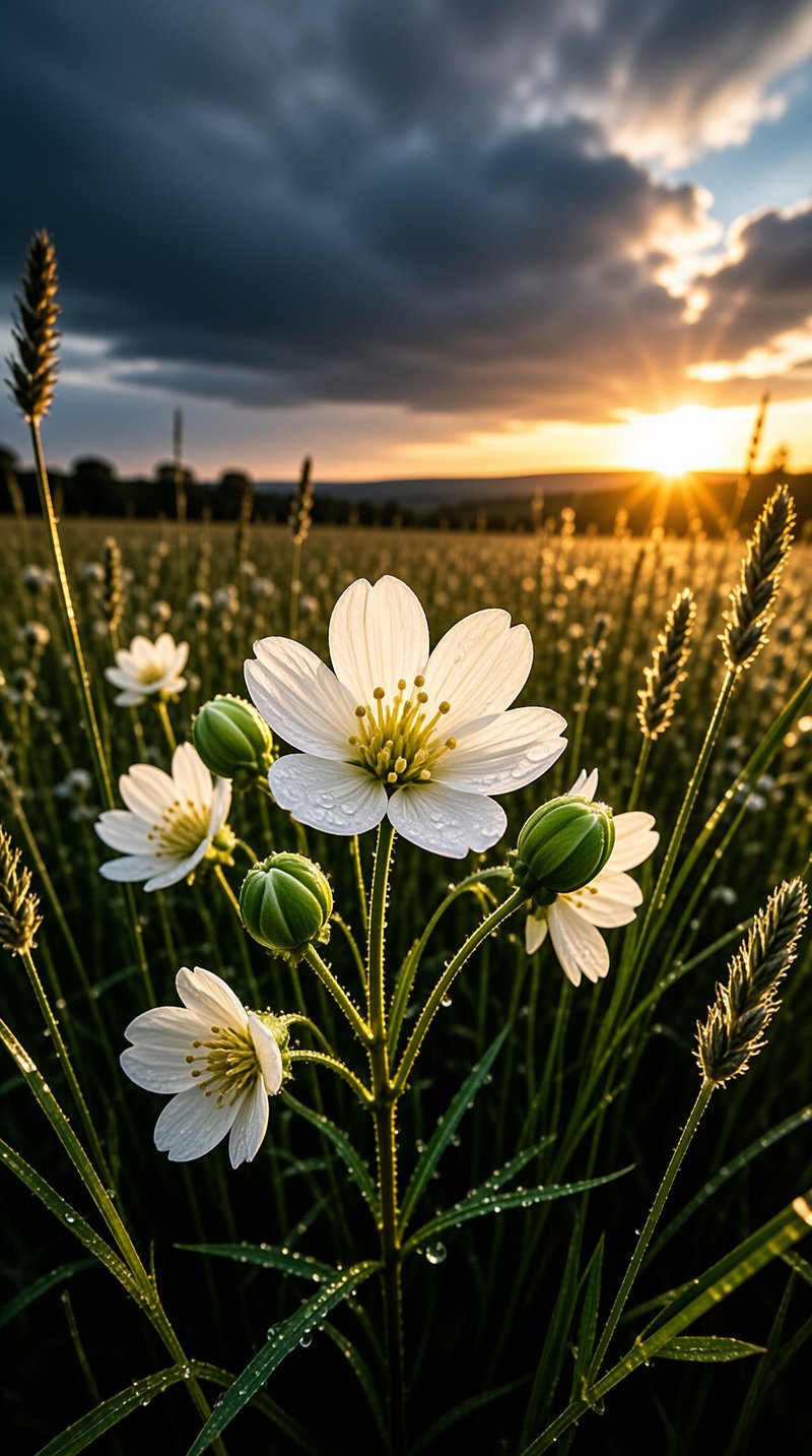 White Flowers at Sunset