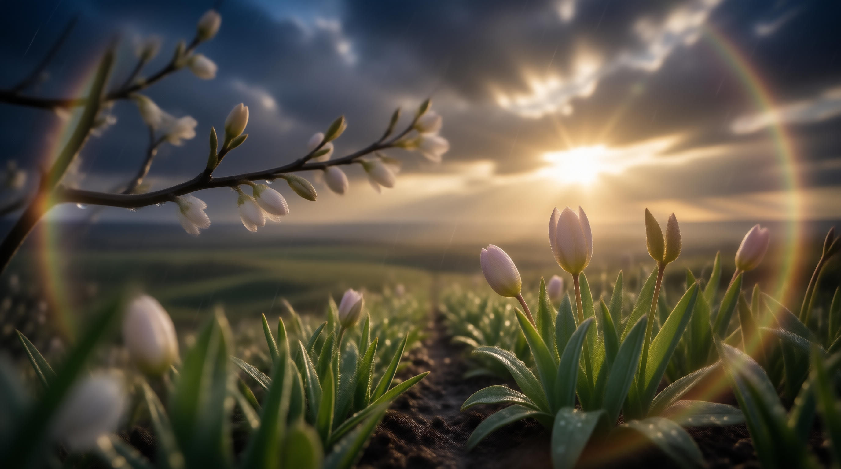 Sunlit Spring Tulip Field