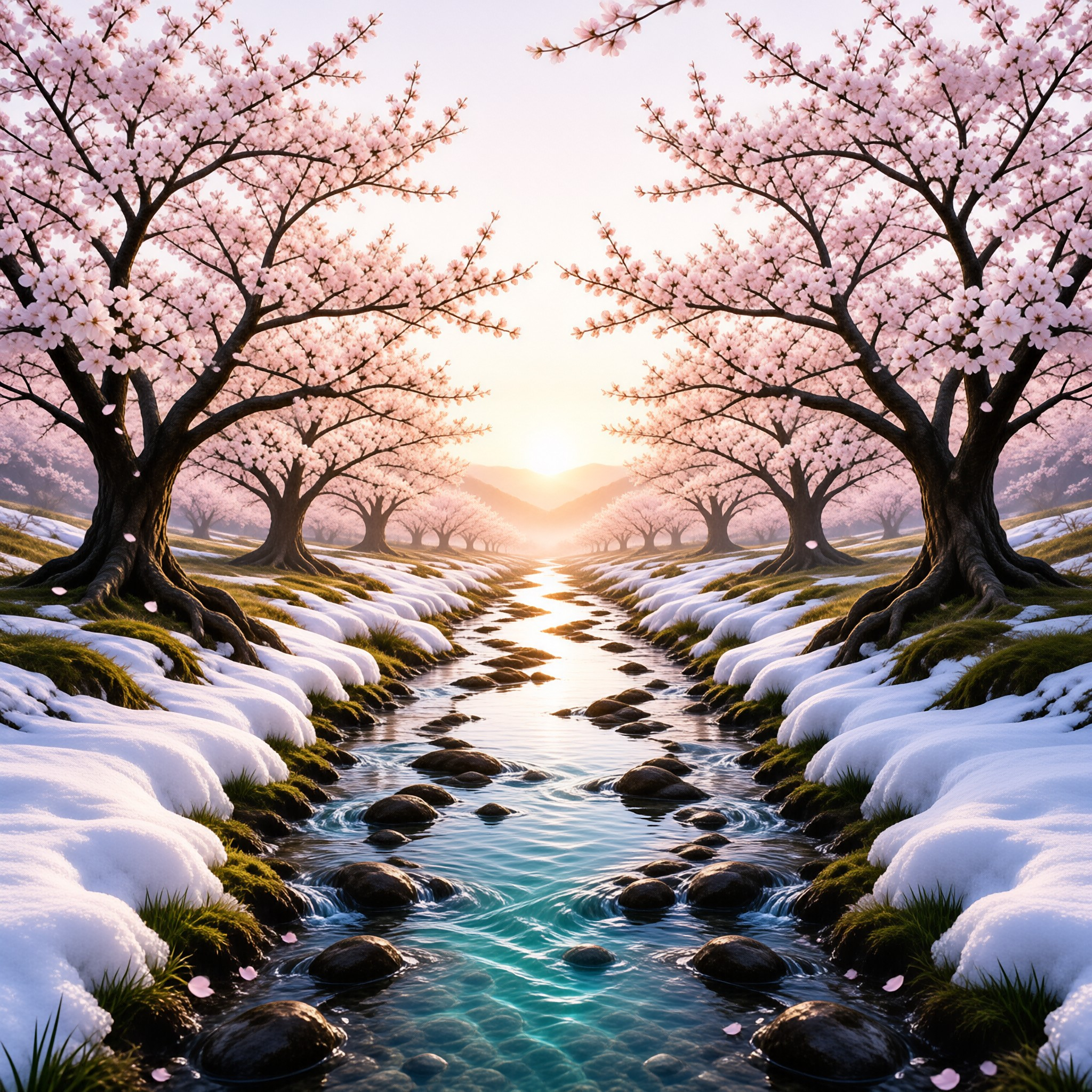 Cherry Blossom River Scene