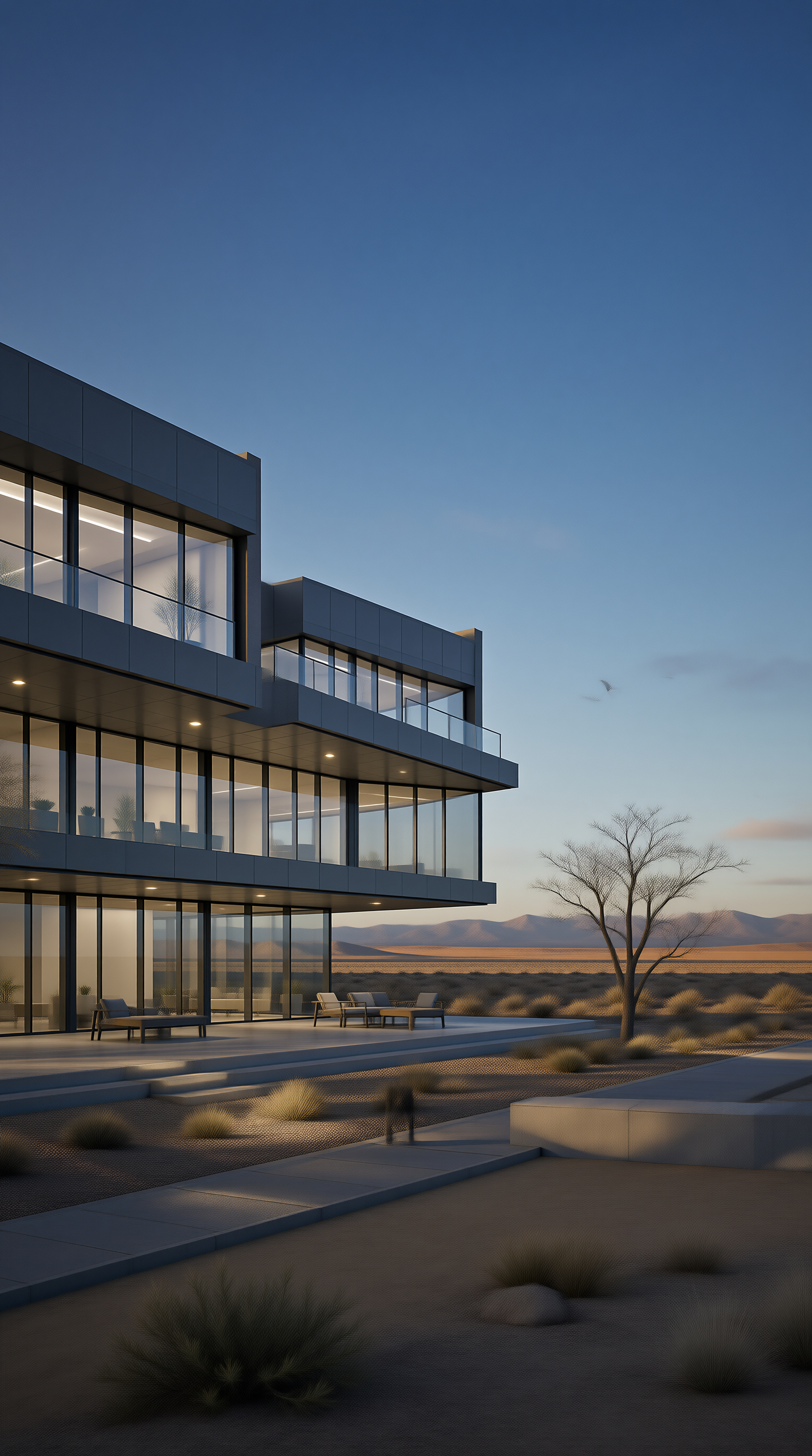 Modern Desert Villa at Dusk