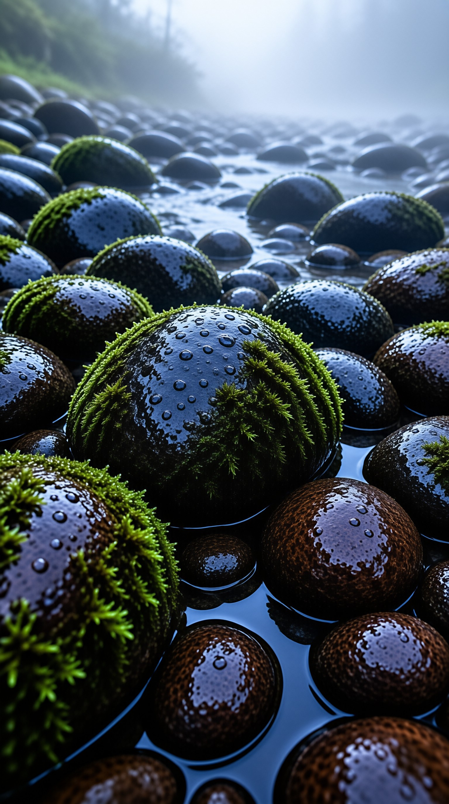 Misty Mossy Wet Pebbles
