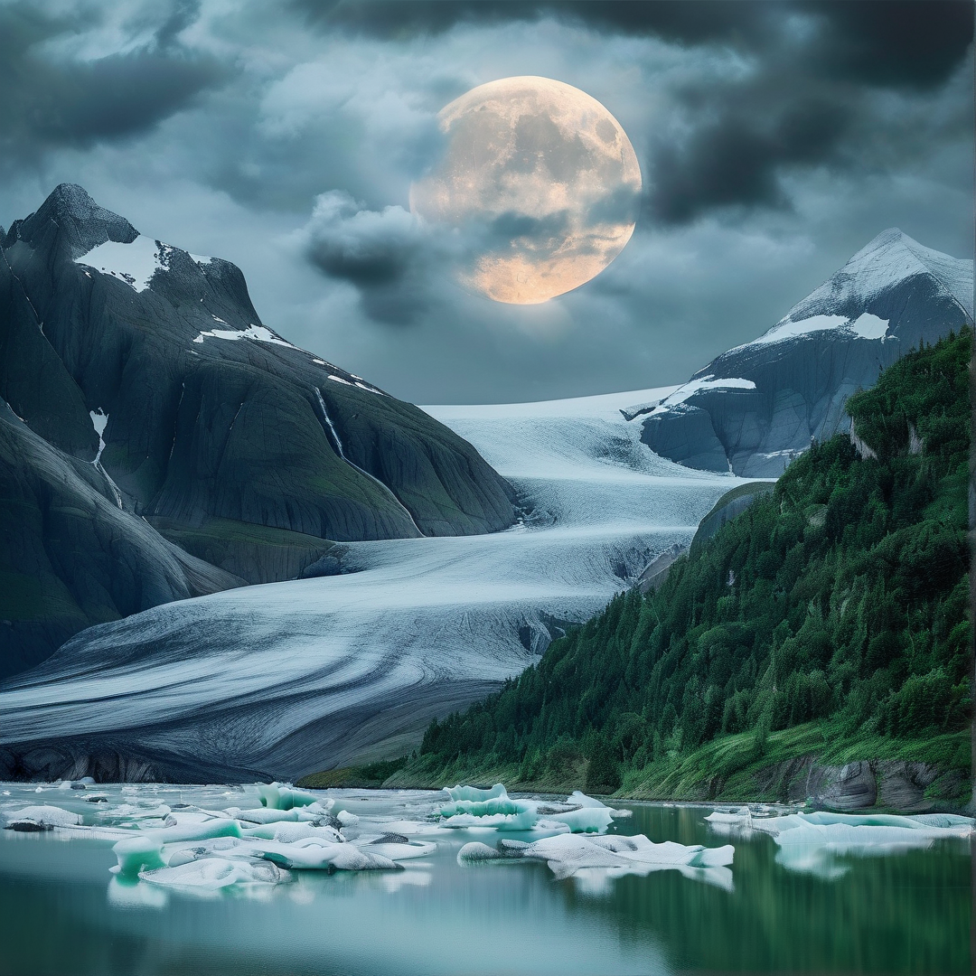 Glacier Landscape Under Moon