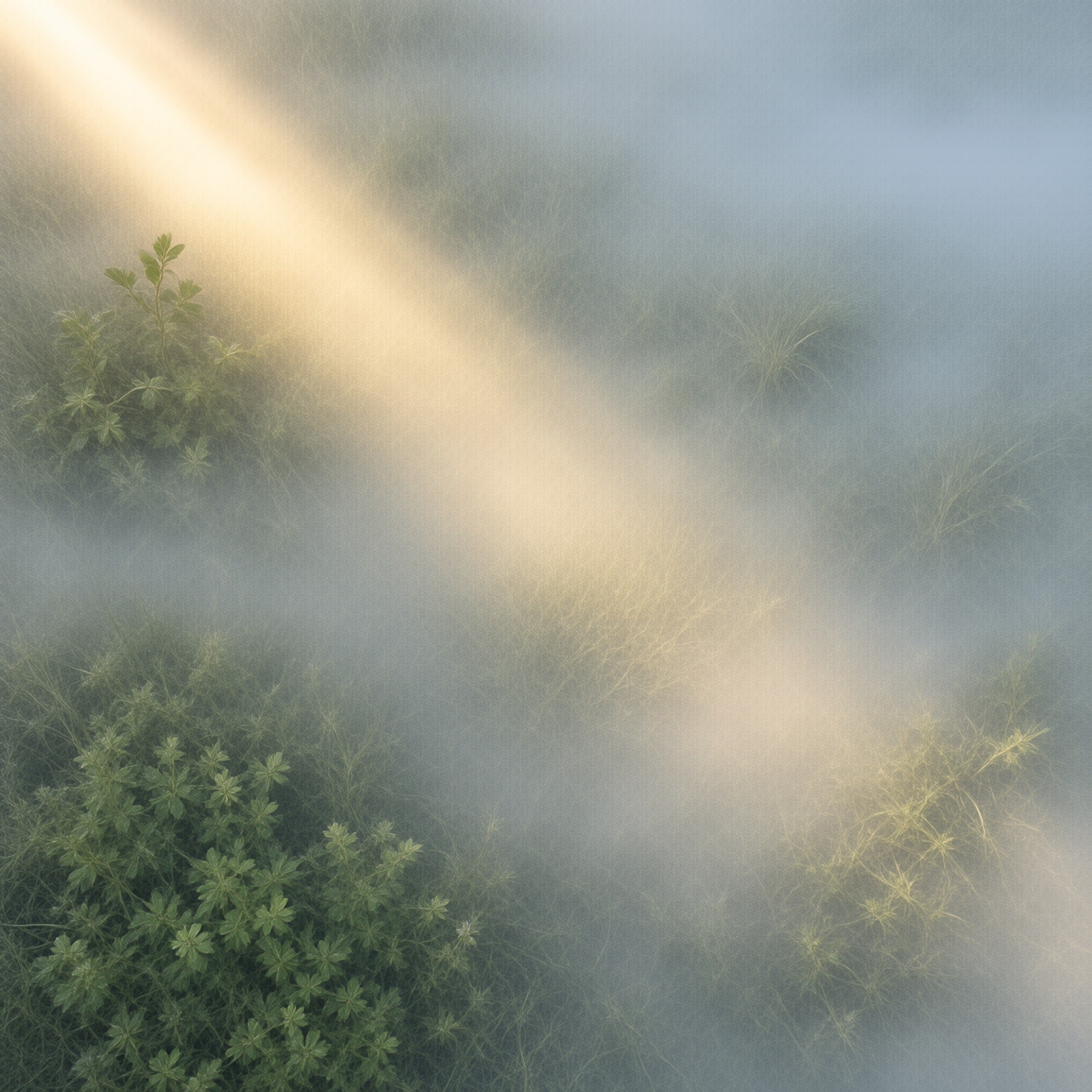 Misty Sunbeam Over Vegetation