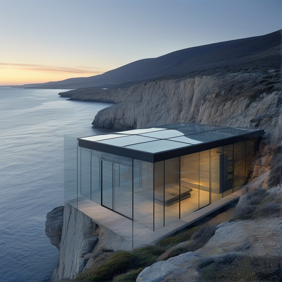 Cliffside Glass House at Dusk