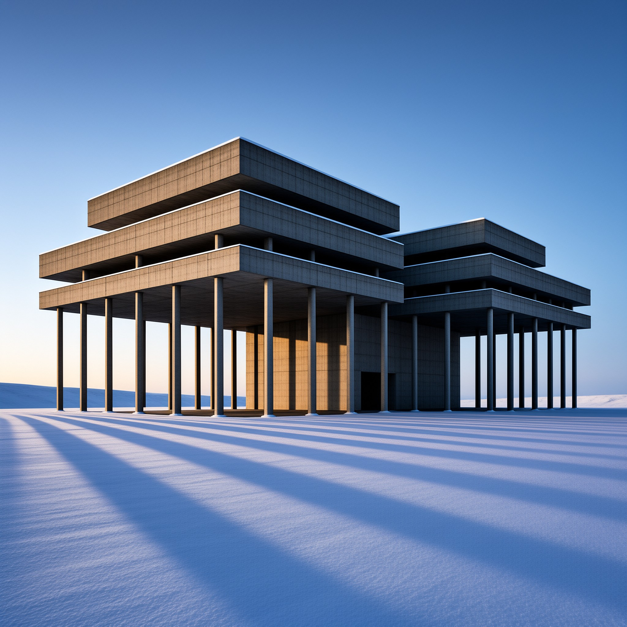 Modernist Building in Snow