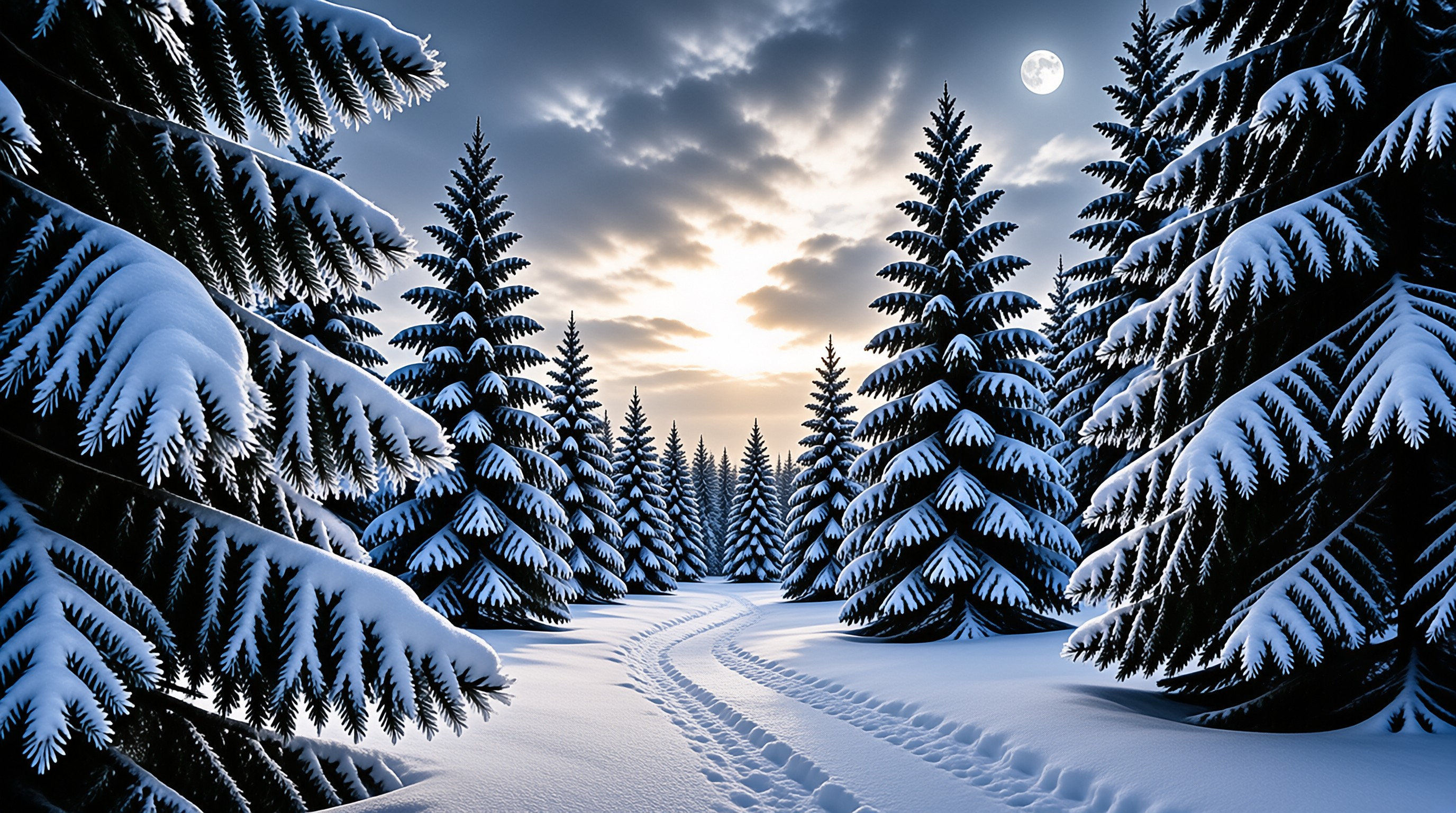 Winter Pine Trail at Sunset