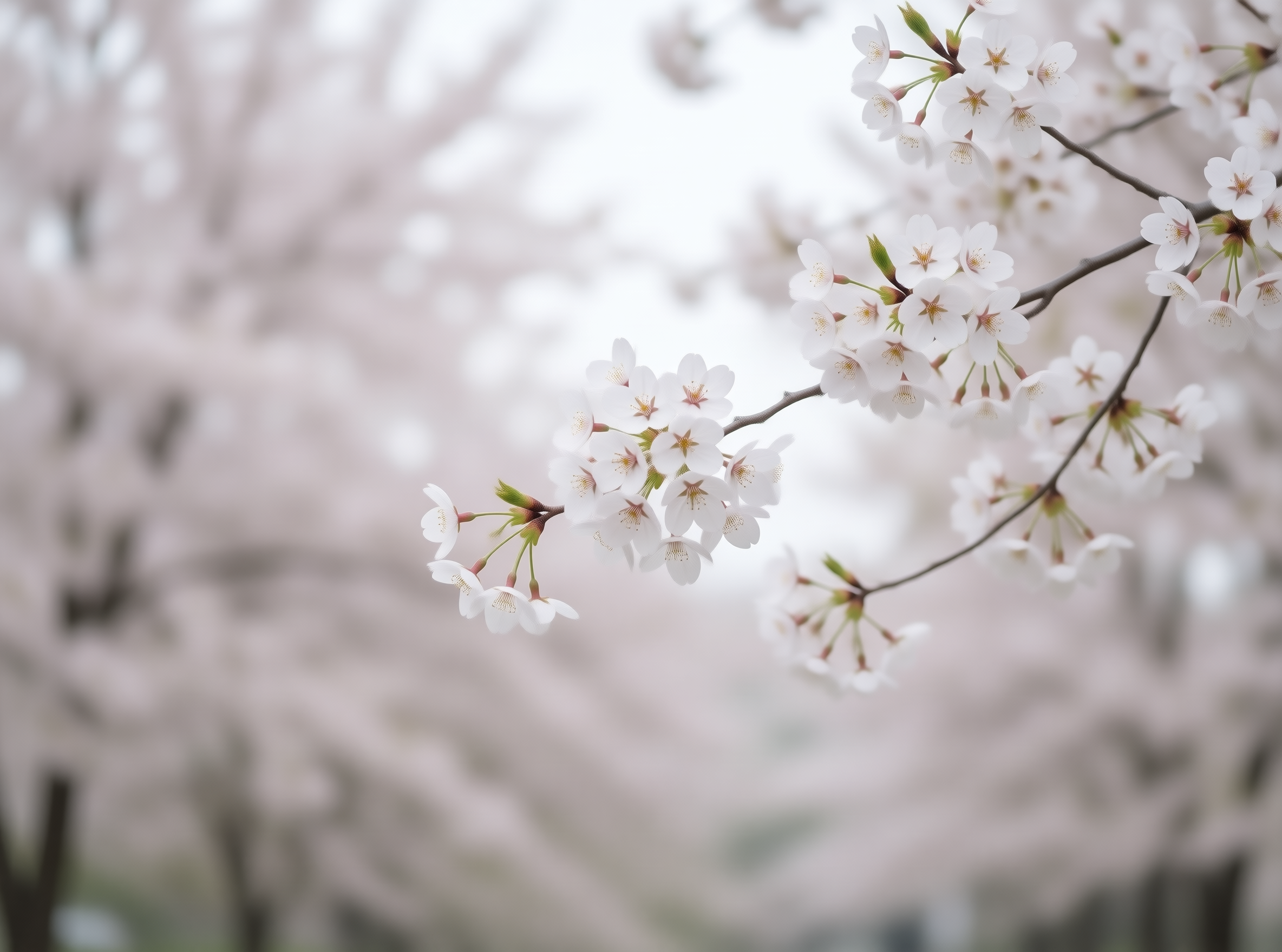 White Cherry Blossom Branches