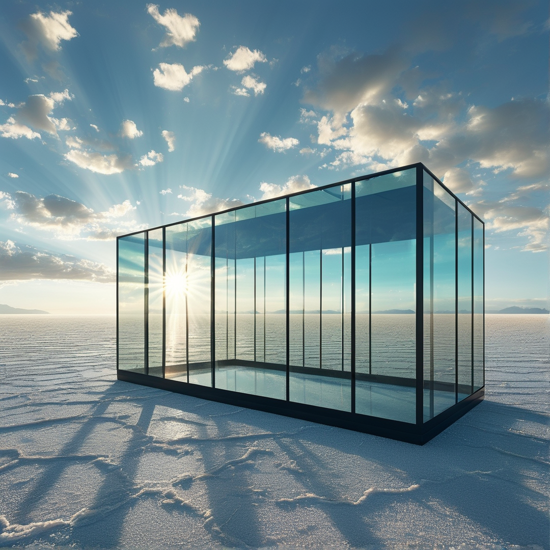 Glass Box on Frozen Lake