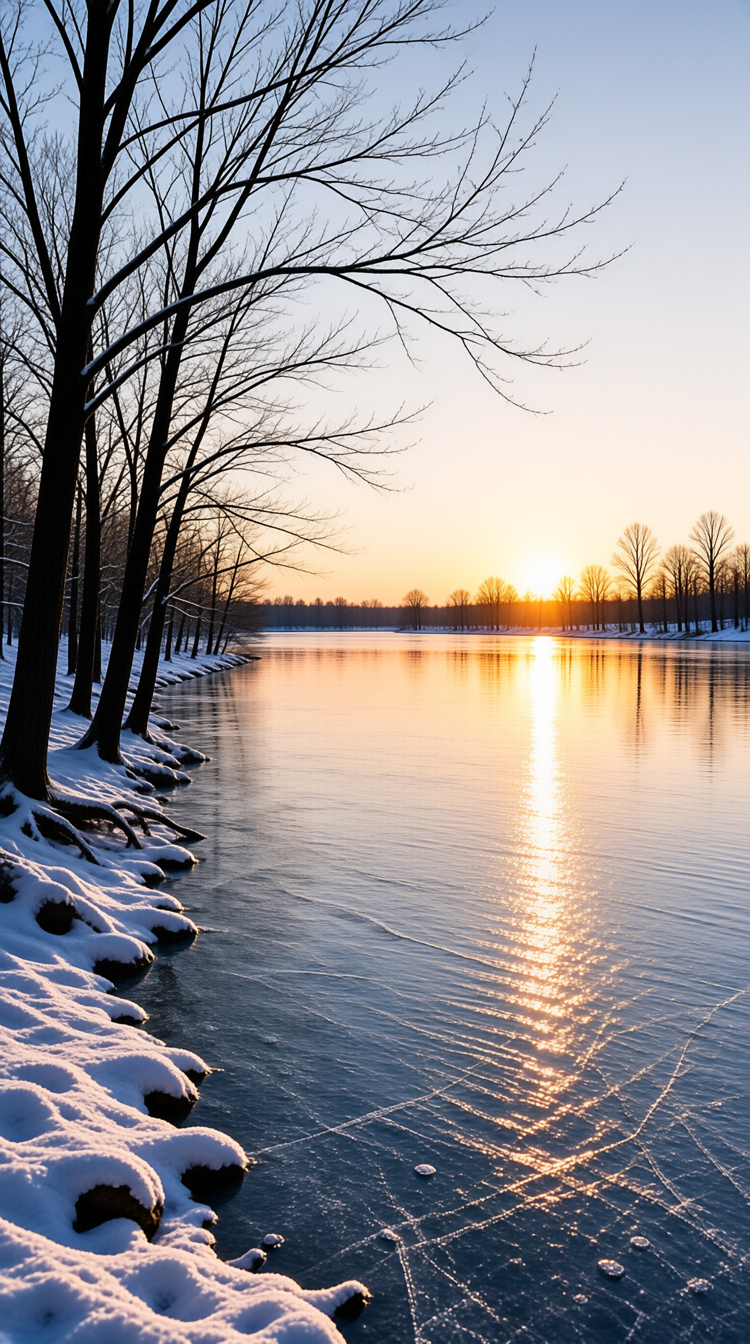 Winter Lake Sunset Landscape
