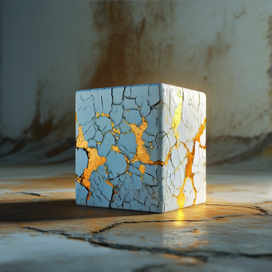 Cracked Blue Cube with Gold